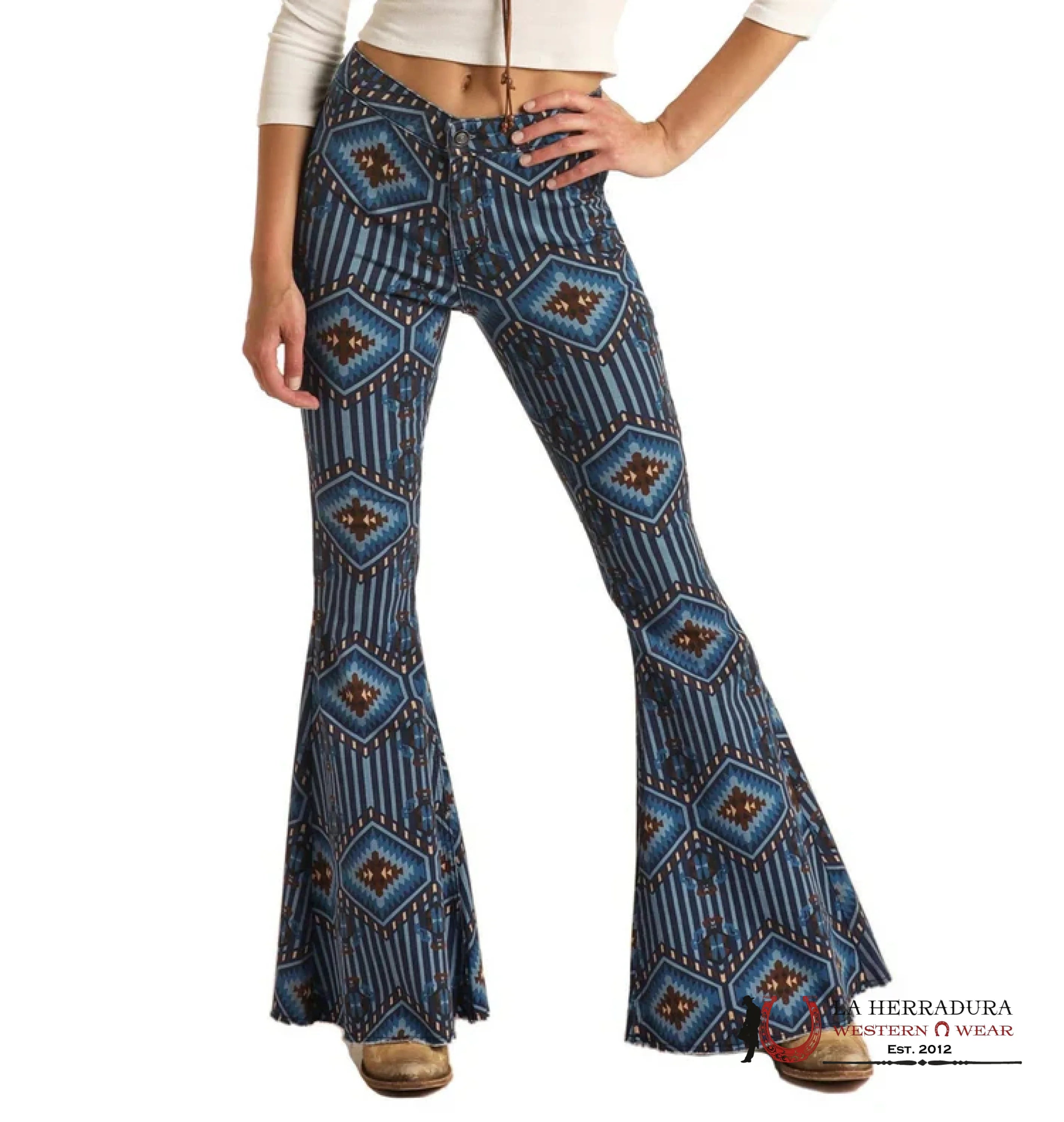ROCK&ROLL Dark Blue Aztec Flare Jeans ROCK&ROLL JEANS WOMEN