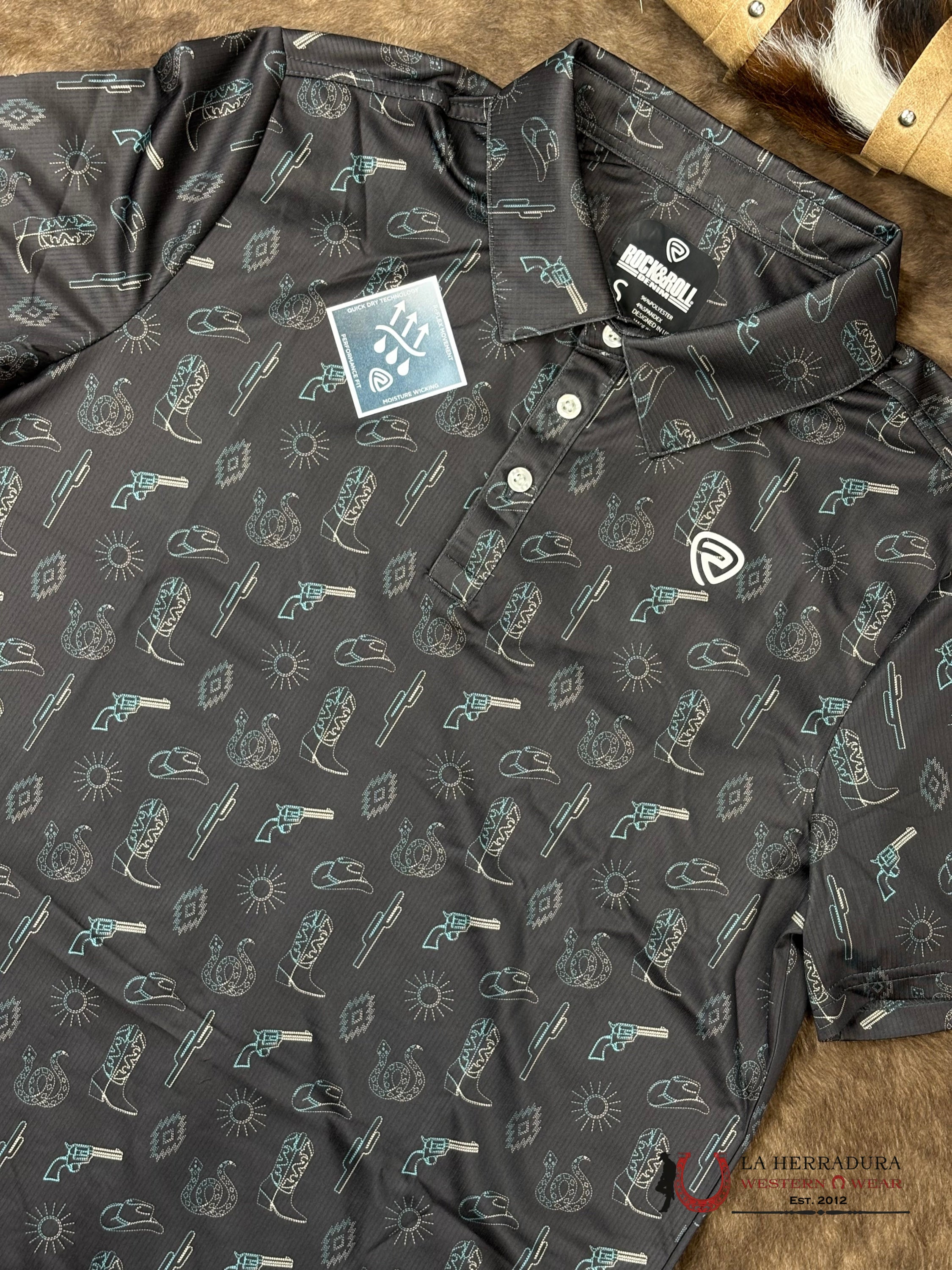 ROCK&ROLL Dark Brown Conversational Western Print Short Sleeve Shirt ROPA HOMBRES