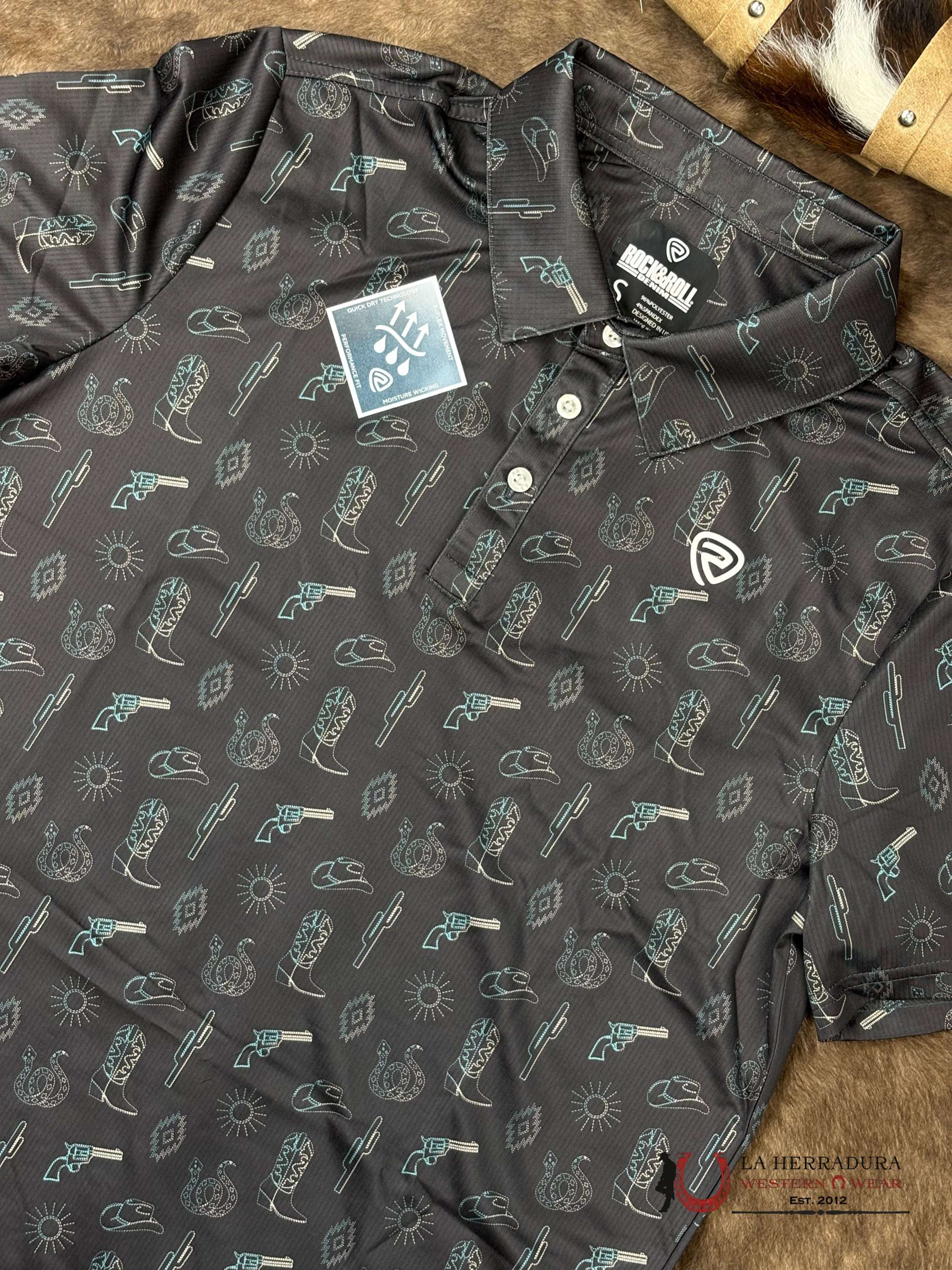 ROCK&ROLL Dark Brown Conversational Western Print Short Sleeve Shirt ROPA HOMBRES