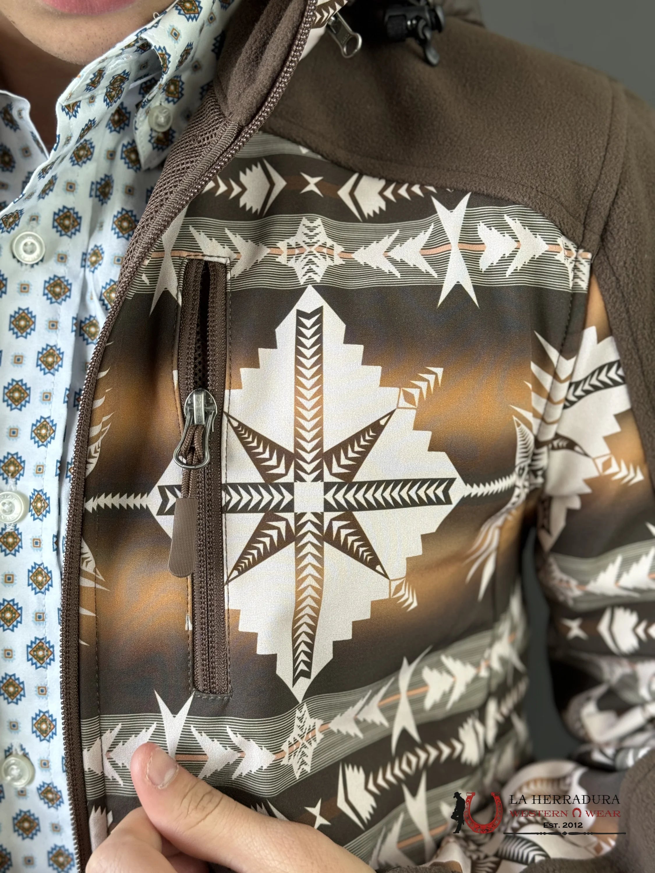 Rock & Roll Dark Brown Printed Aztec Softshell Jacket Ropa Hombres