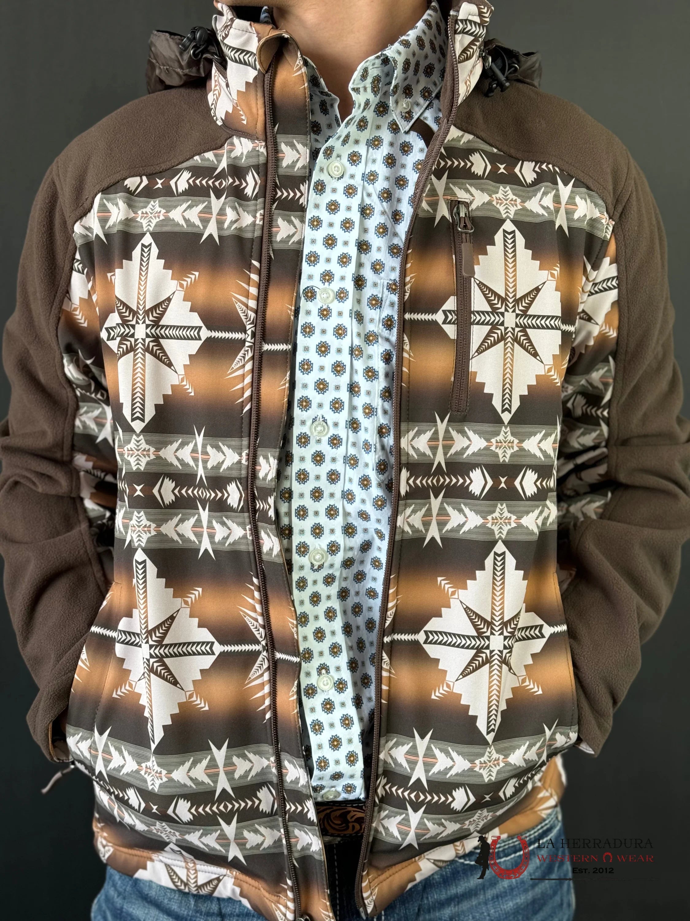 Rock & Roll Dark Brown Printed Aztec Softshell Jacket Ropa Hombres