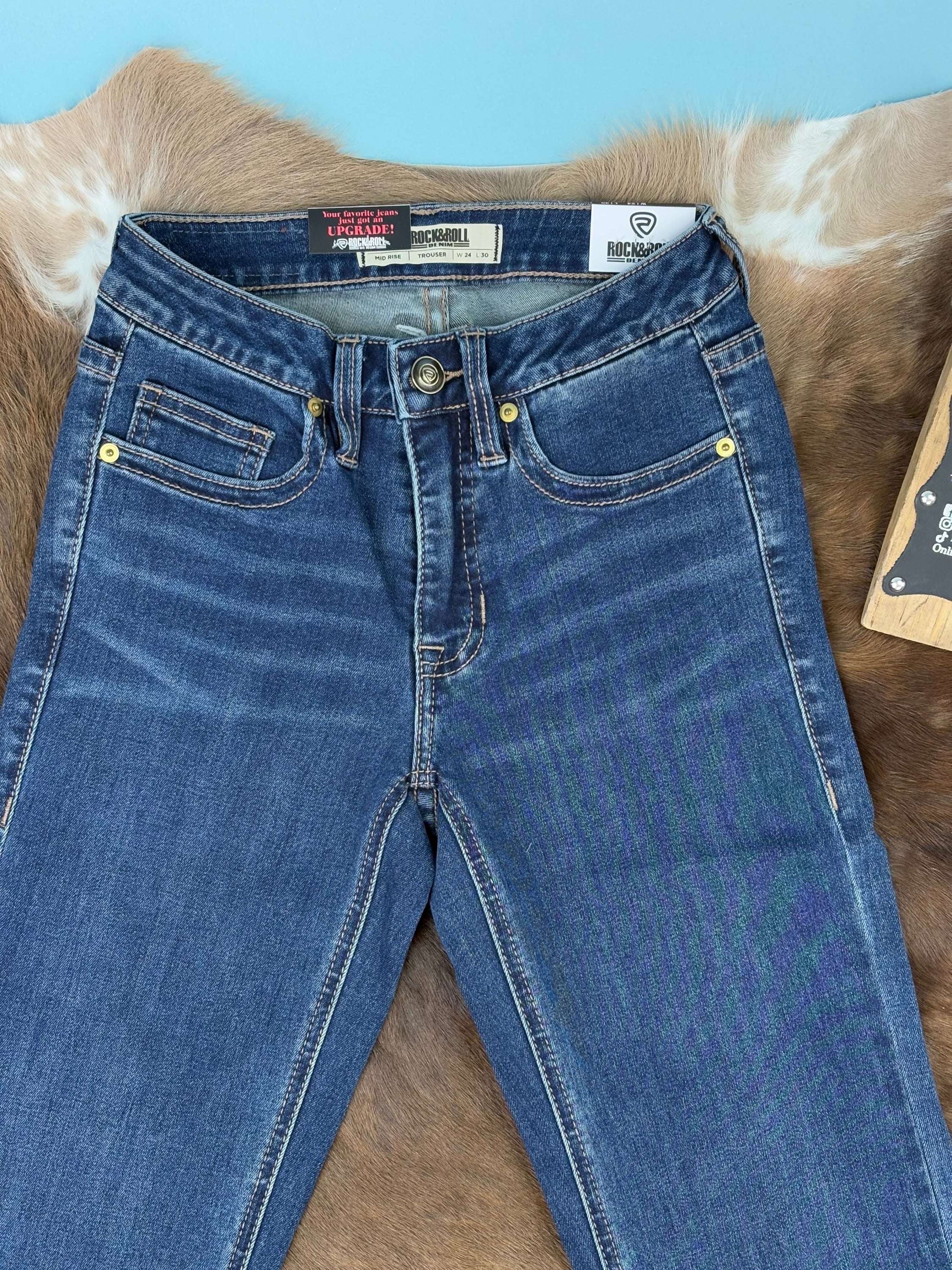 Rock&Roll Dark Wash Mid Rise Trouser Jeans Women