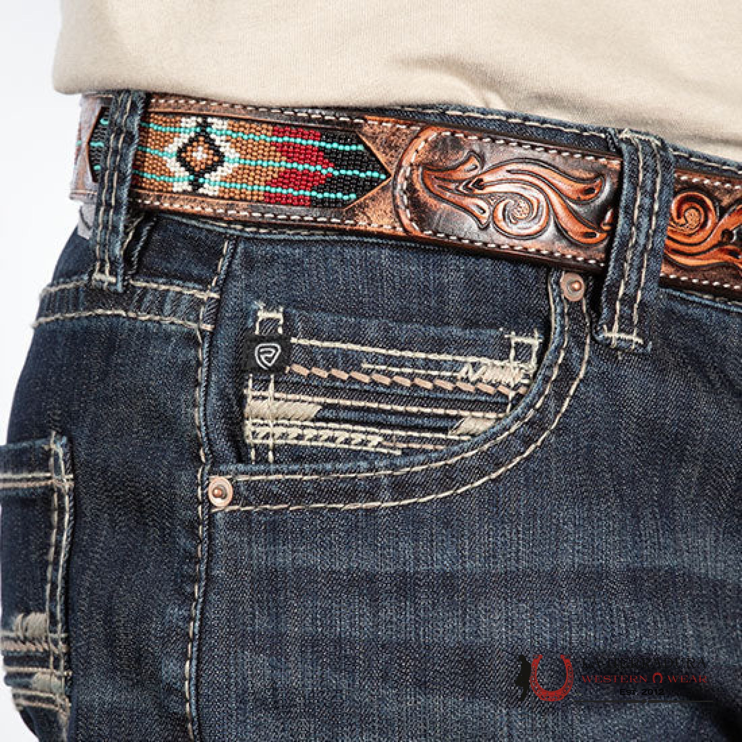 ROCK & ROLL DENIEM LADDER STITCH EMB DARK DOUBLE BARREL- BMTBD05556 ROPA HOMBRES