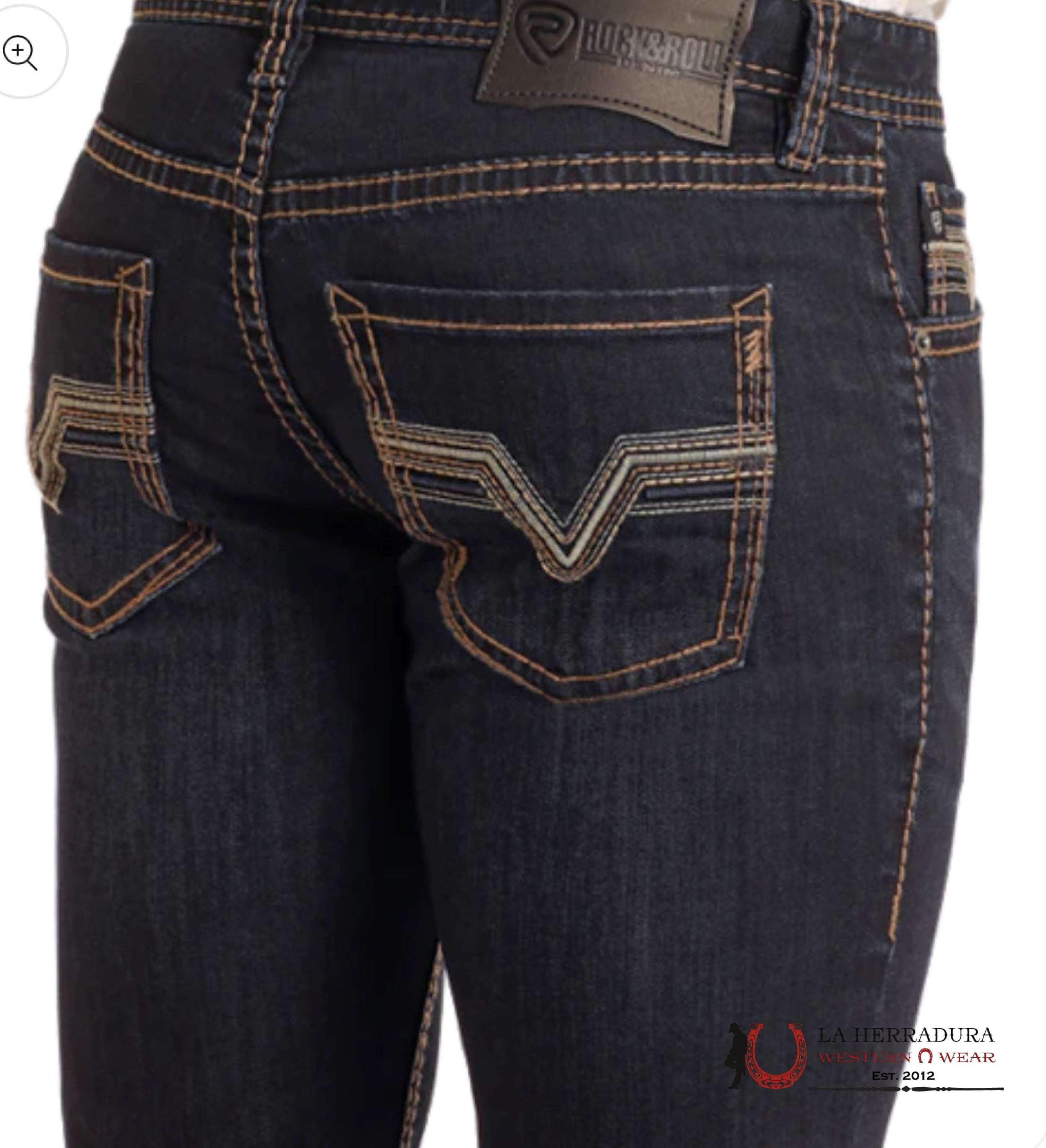 ROCK & ROLL DENIEM LADDER STITCH EMB DARK WASHINGTON RIFLE SKINNY- BM2MD05581 ROPA HOMBRES