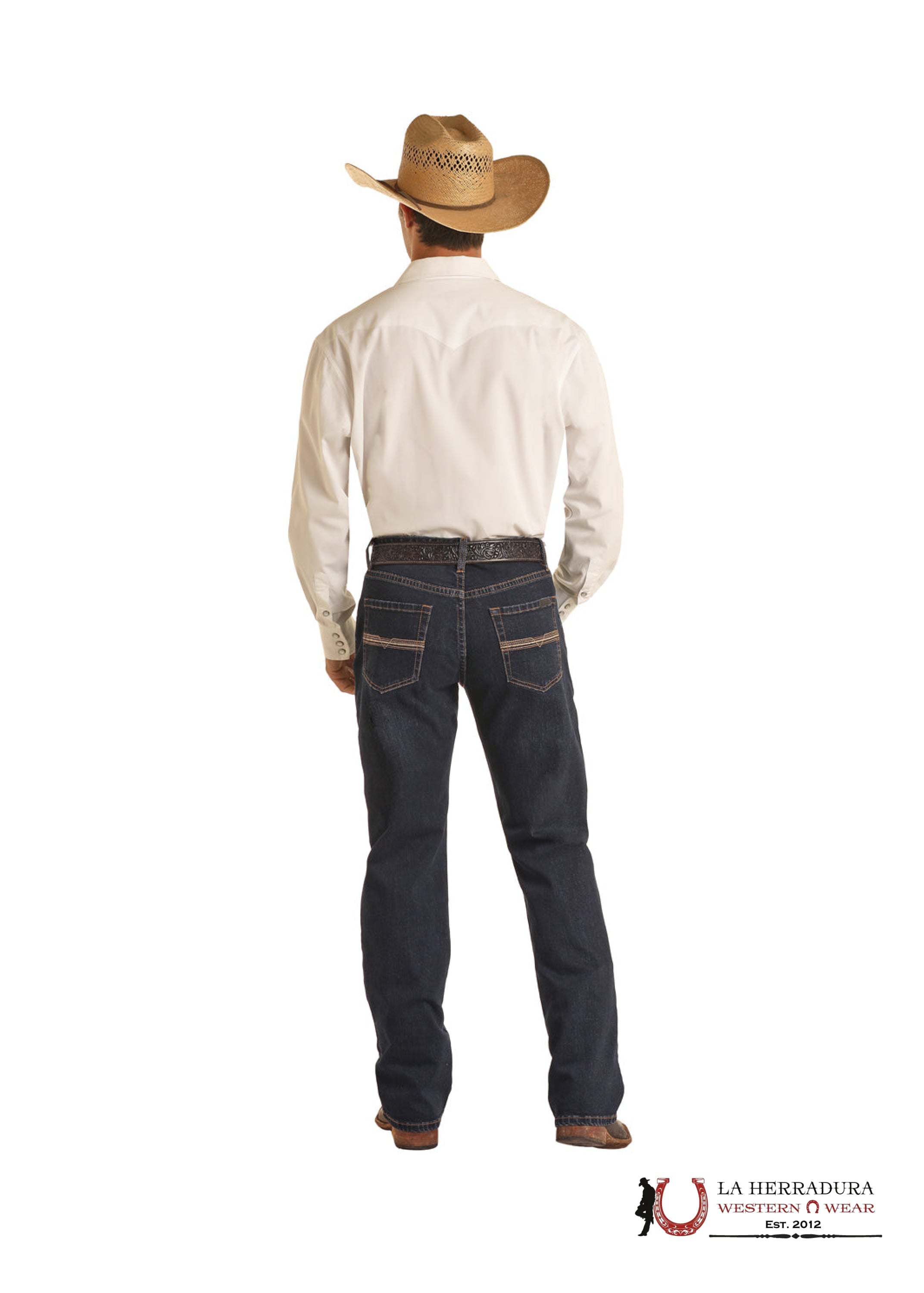 ROCK&ROLL DENIM DARK WASH V46 ROPE STITCH EMBROIDERED DOUBLE BARREL STACKABLE RELAXED FIR BOOTCUT - VMTBD03711 ROPA