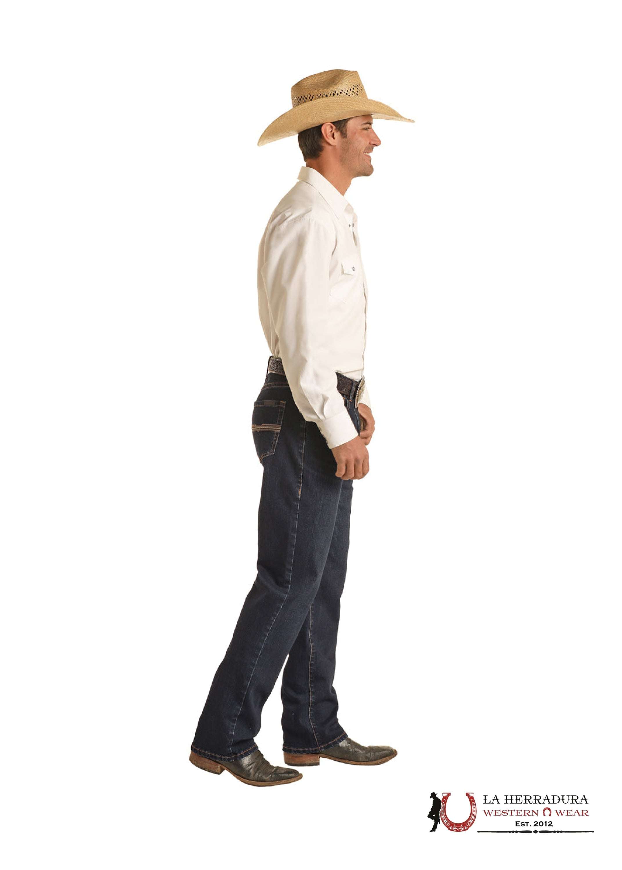 ROCK&ROLL DENIM DARK WASH V46 ROPE STITCH EMBROIDERED DOUBLE BARREL STACKABLE RELAXED FIR BOOTCUT - VMTBD03711 ROPA