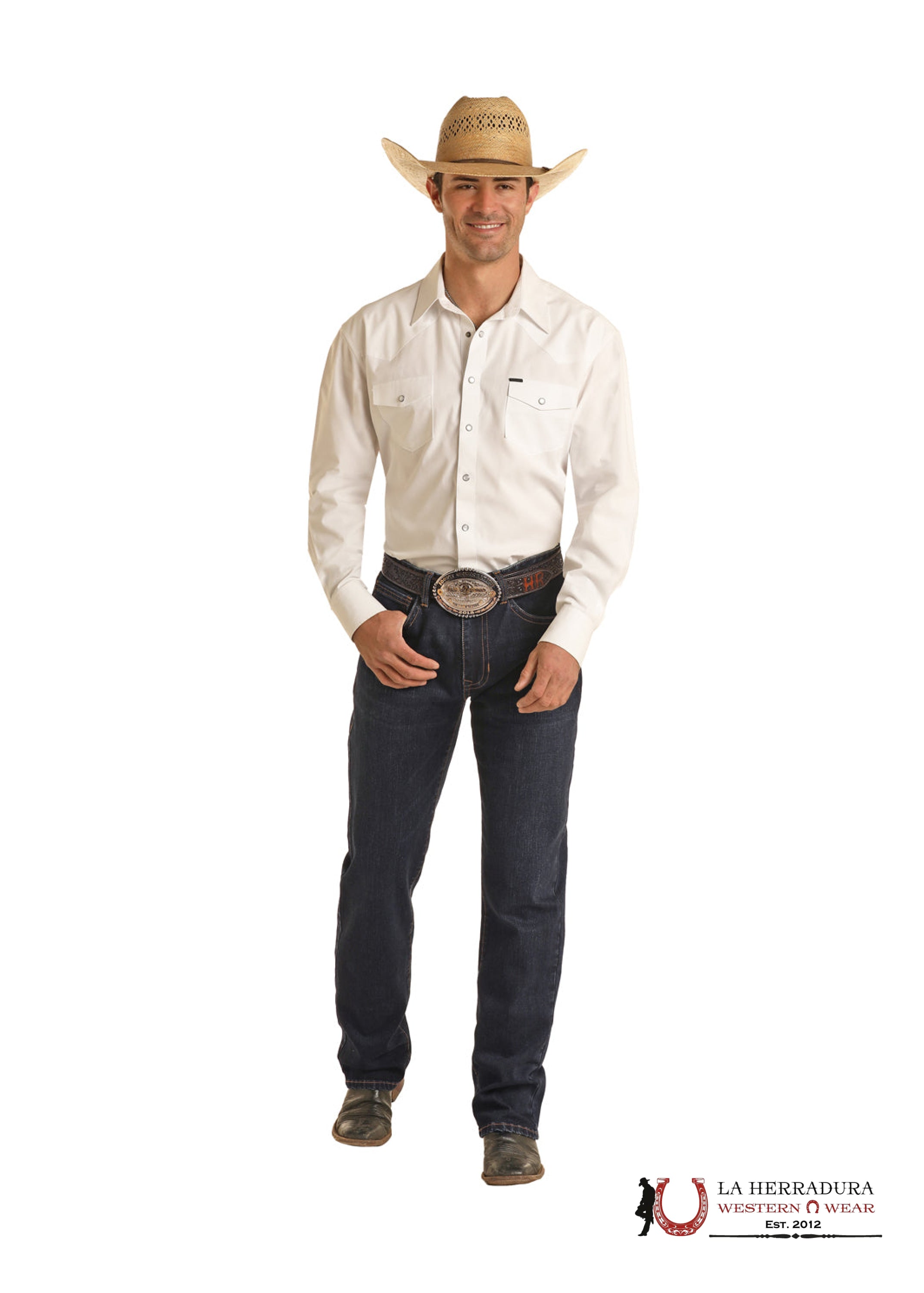 ROCK&ROLL DENIM DARK WASH V46 ROPE STITCH EMBROIDERED DOUBLE BARREL STACKABLE RELAXED FIR BOOTCUT - VMTBD03711 ROPA