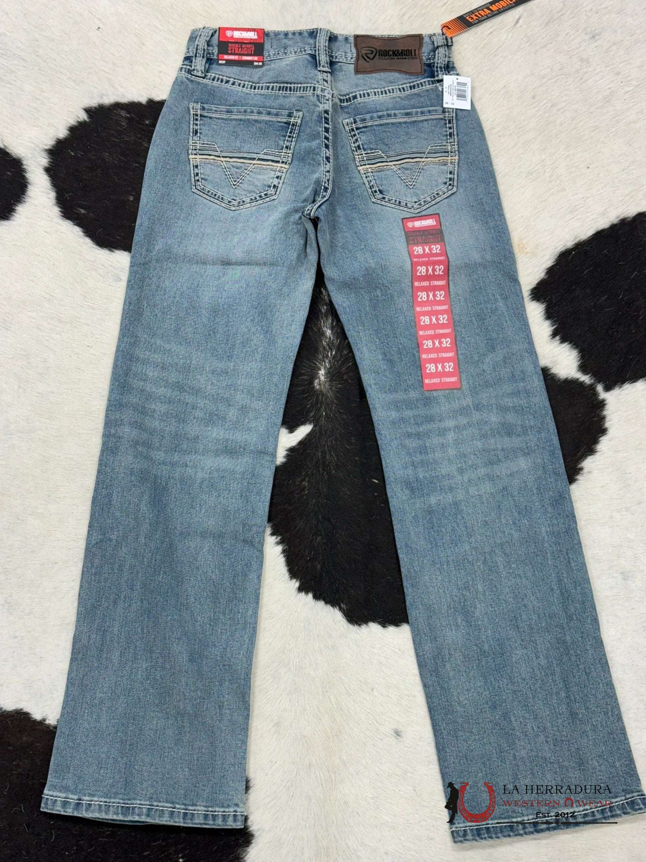 Rock&Roll Denim Light Vintage Two Tone Rope Embroidered Double Barrel Relaxed Straight Ropa Hombres