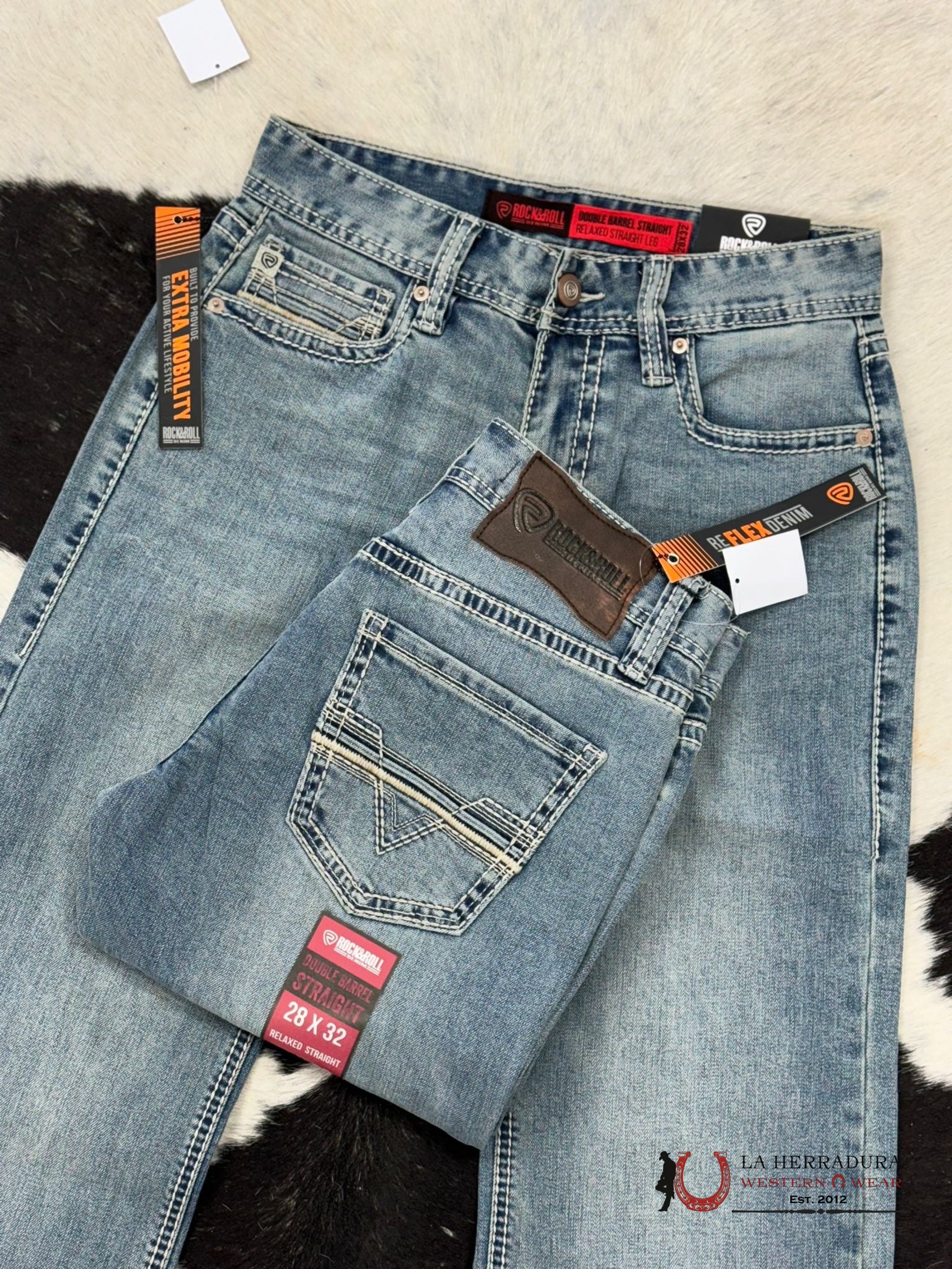 Rock&Roll Denim Light Vintage Two Tone Rope Embroidered Double Barrel Relaxed Straight Ropa Hombres