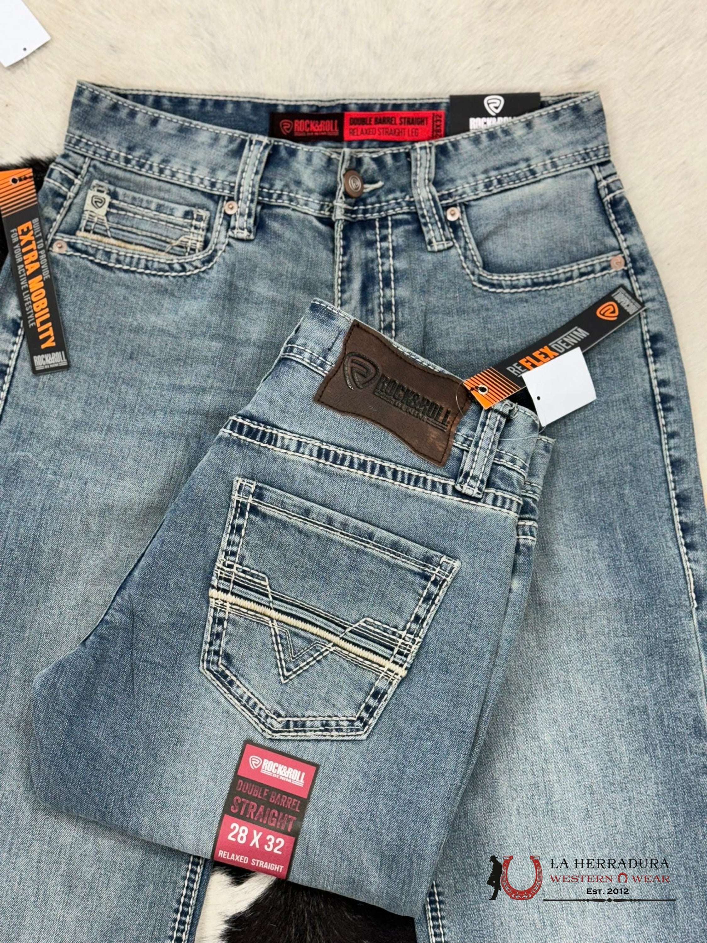 Rock&Roll Denim Light Vintage Two Tone Rope Embroidered Double Barrel Relaxed Straight Ropa Hombres
