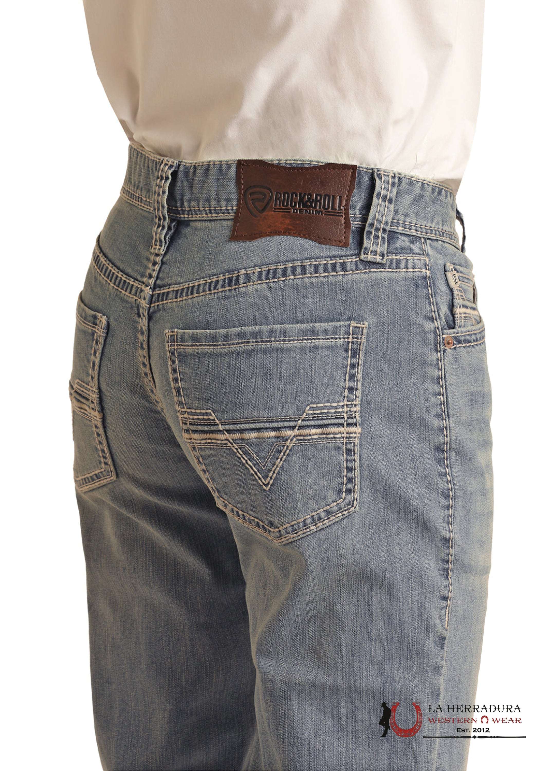 ROCK&ROLL DENIM LIGHT VINTAGE TWO TONE ROPE EMBROIDERED DOUBLE BARREL RELAXED STRAIGHT BM0SD04248 ROPA HOMBRES