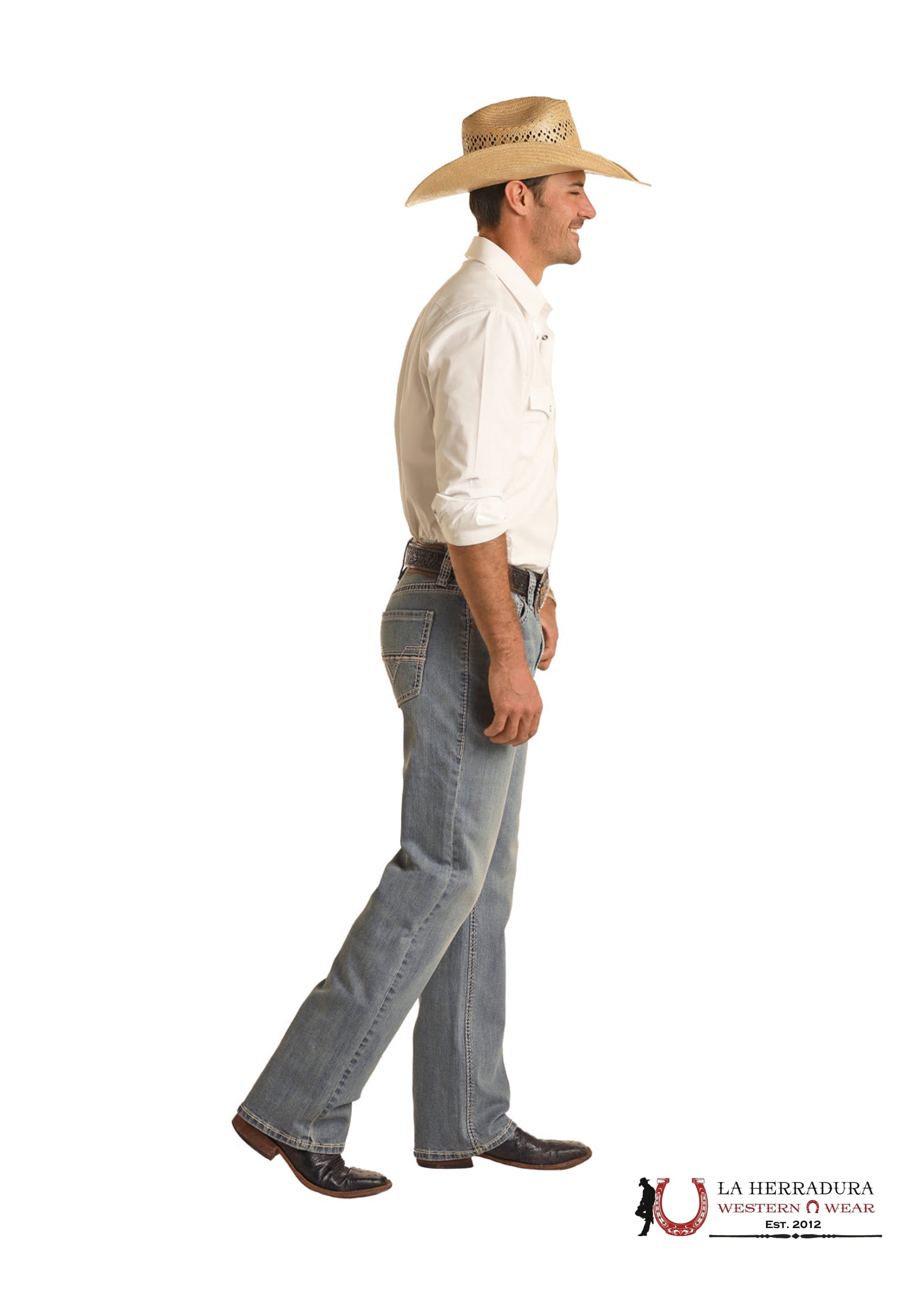 ROCK&ROLL DENIM LIGHT VINTAGE TWO TONE ROPE EMBROIDERED DOUBLE BARREL RELAXED STRAIGHT BM0SD04248 ROPA HOMBRES