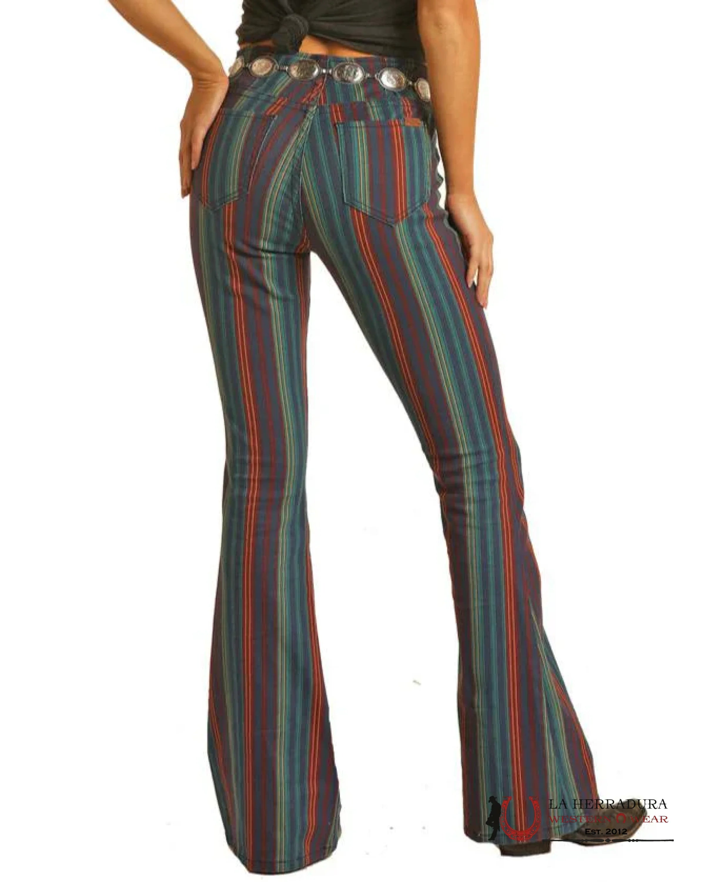 ROCK&ROLL EVERGREEN & BURGUNDY STRIPE PULL ON RRWD8PR0GD ROCK&ROLL JEANS WOMEN