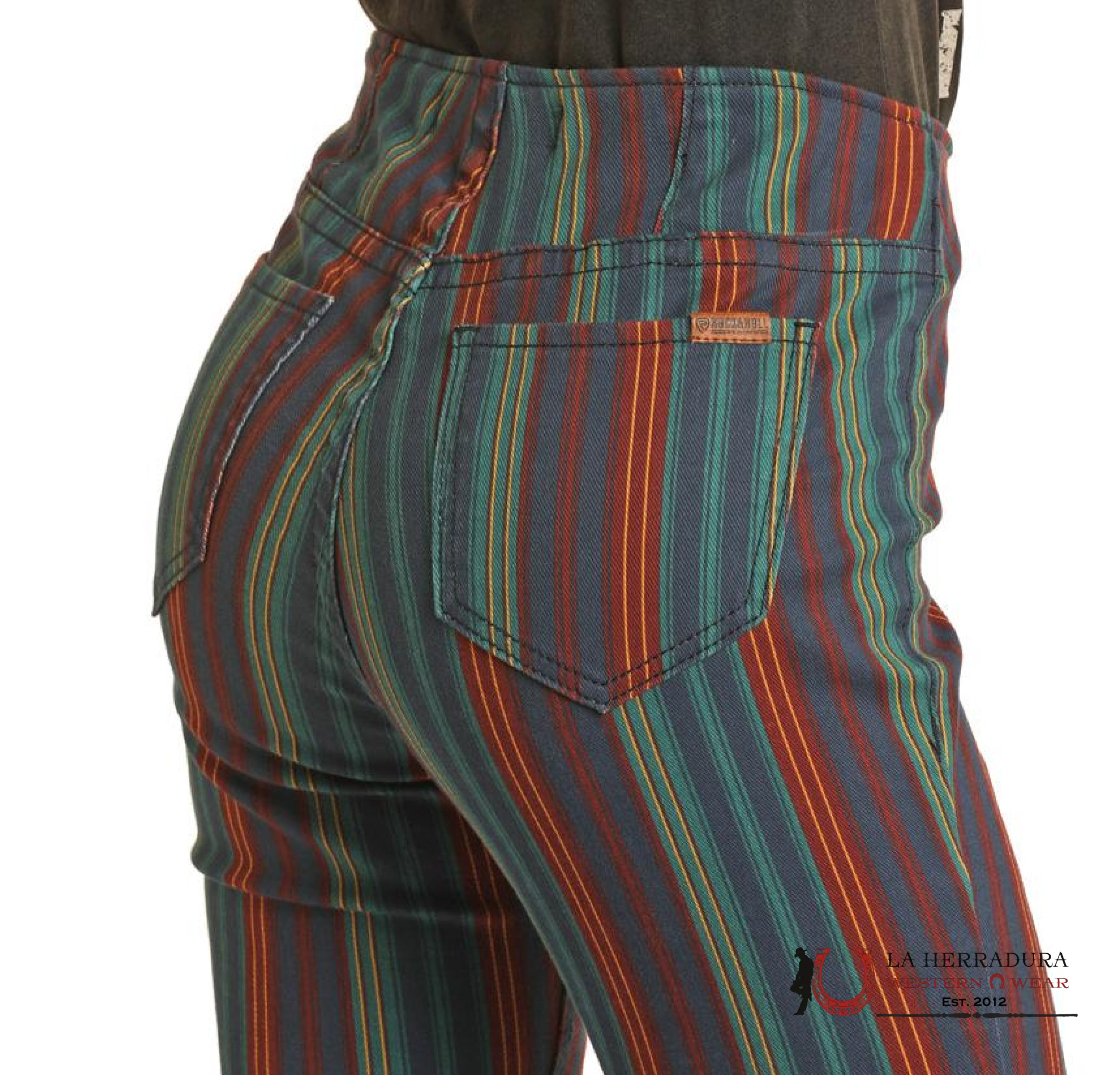 ROCK&ROLL EVERGREEN & BURGUNDY STRIPE PULL ON RRWD8PR0GD ROCK&ROLL JEANS WOMEN