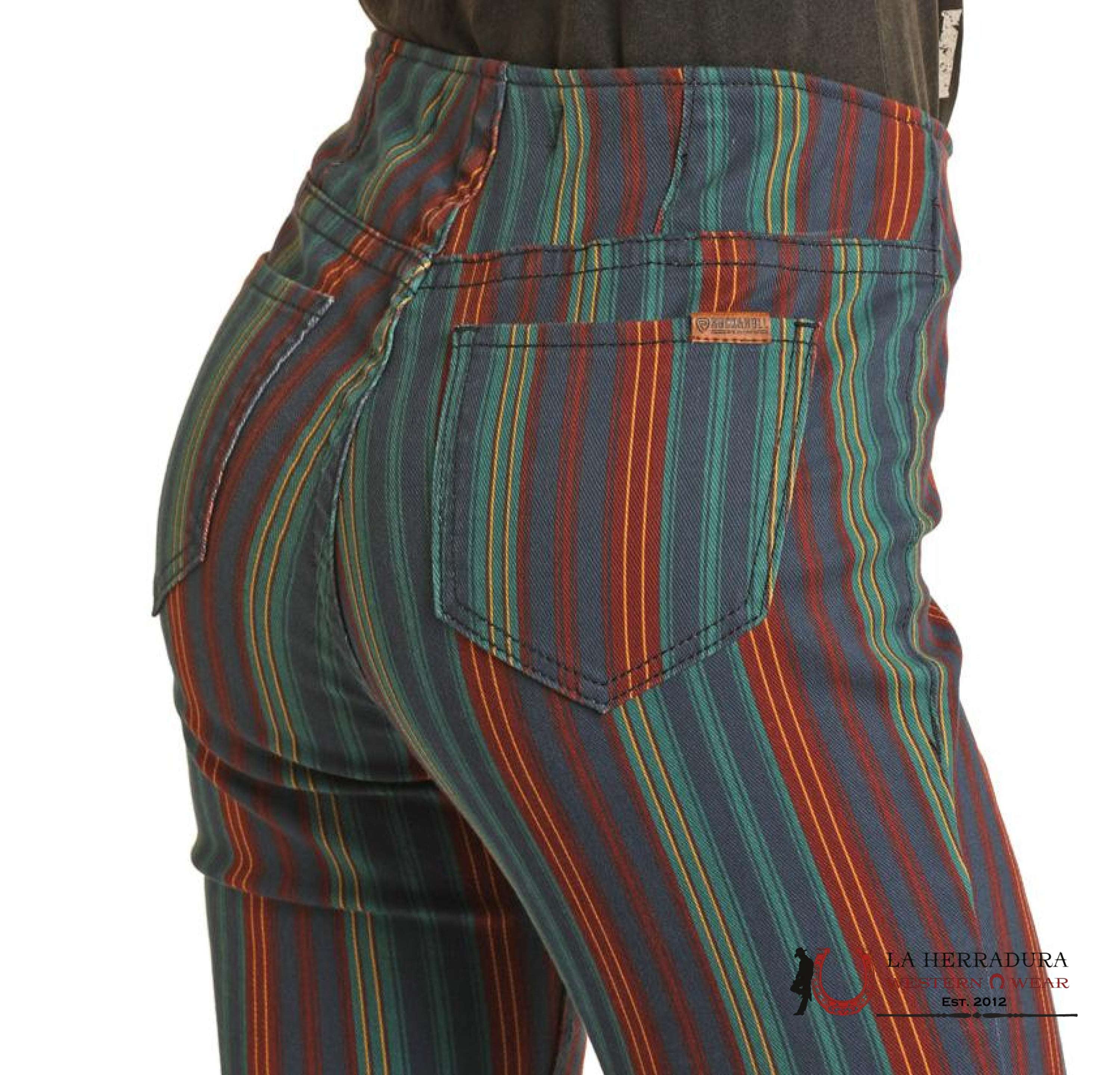 ROCK&ROLL EVERGREEN & BURGUNDY STRIPE PULL ON RRWD8PR0GD ROCK&ROLL JEANS WOMEN