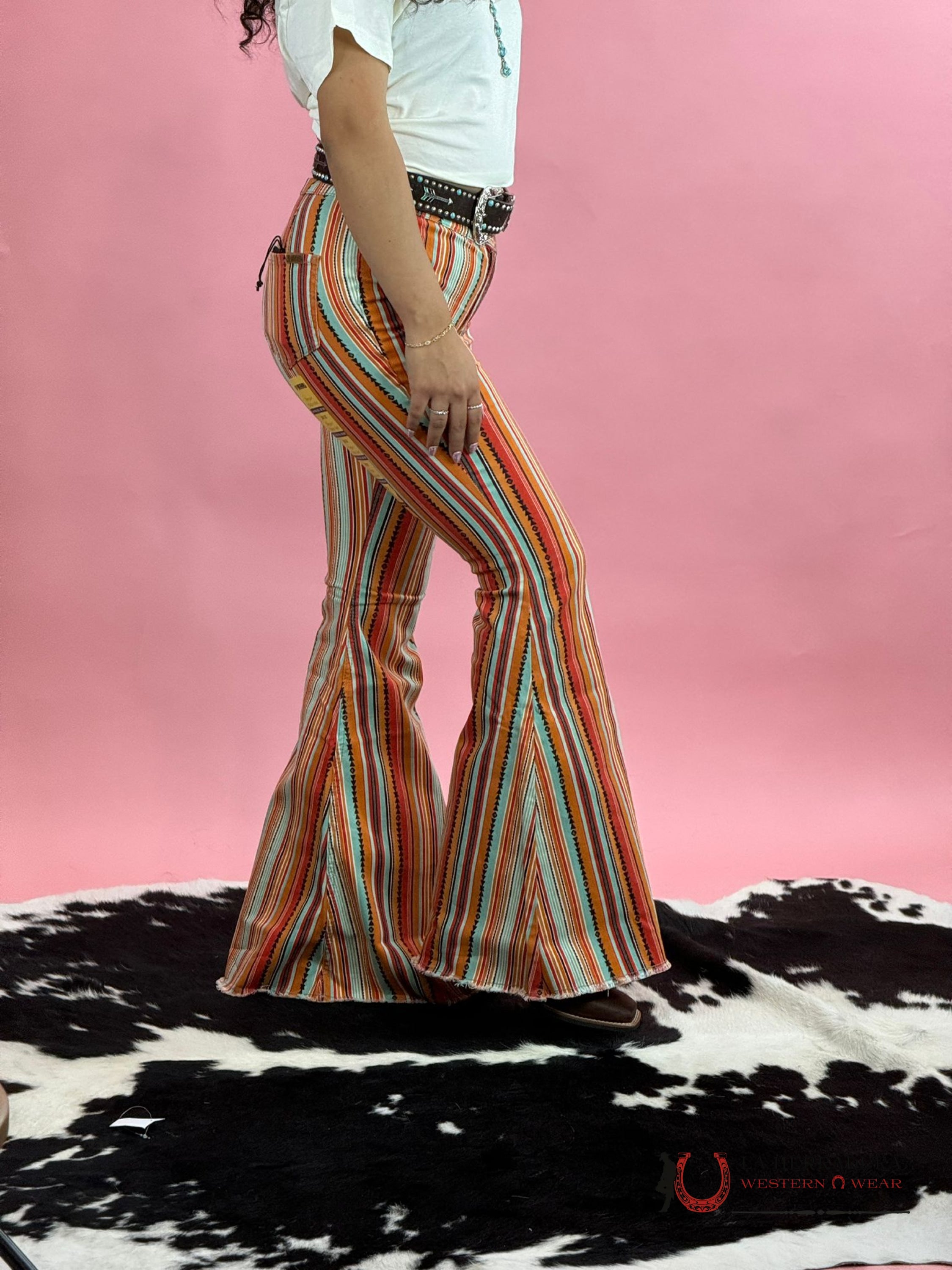 Rock&Roll Extra Stretch Multi Stripe Orange - 4082 Jeans Women