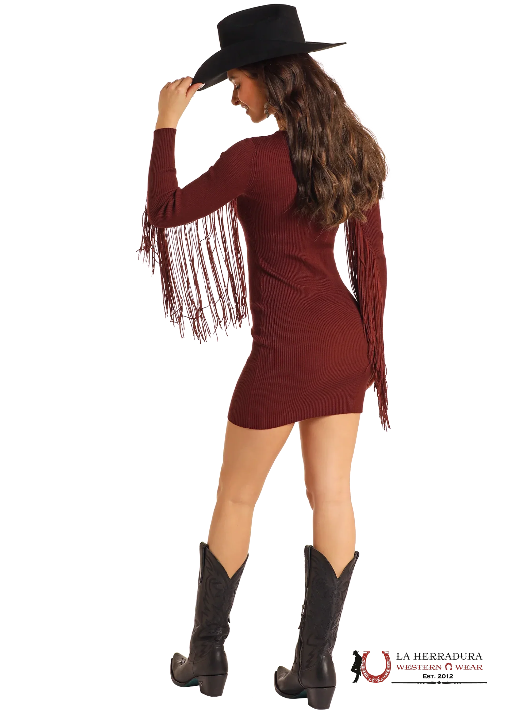 Rock&Roll Fringe Sweater Dress Brown Ropa Mujeres