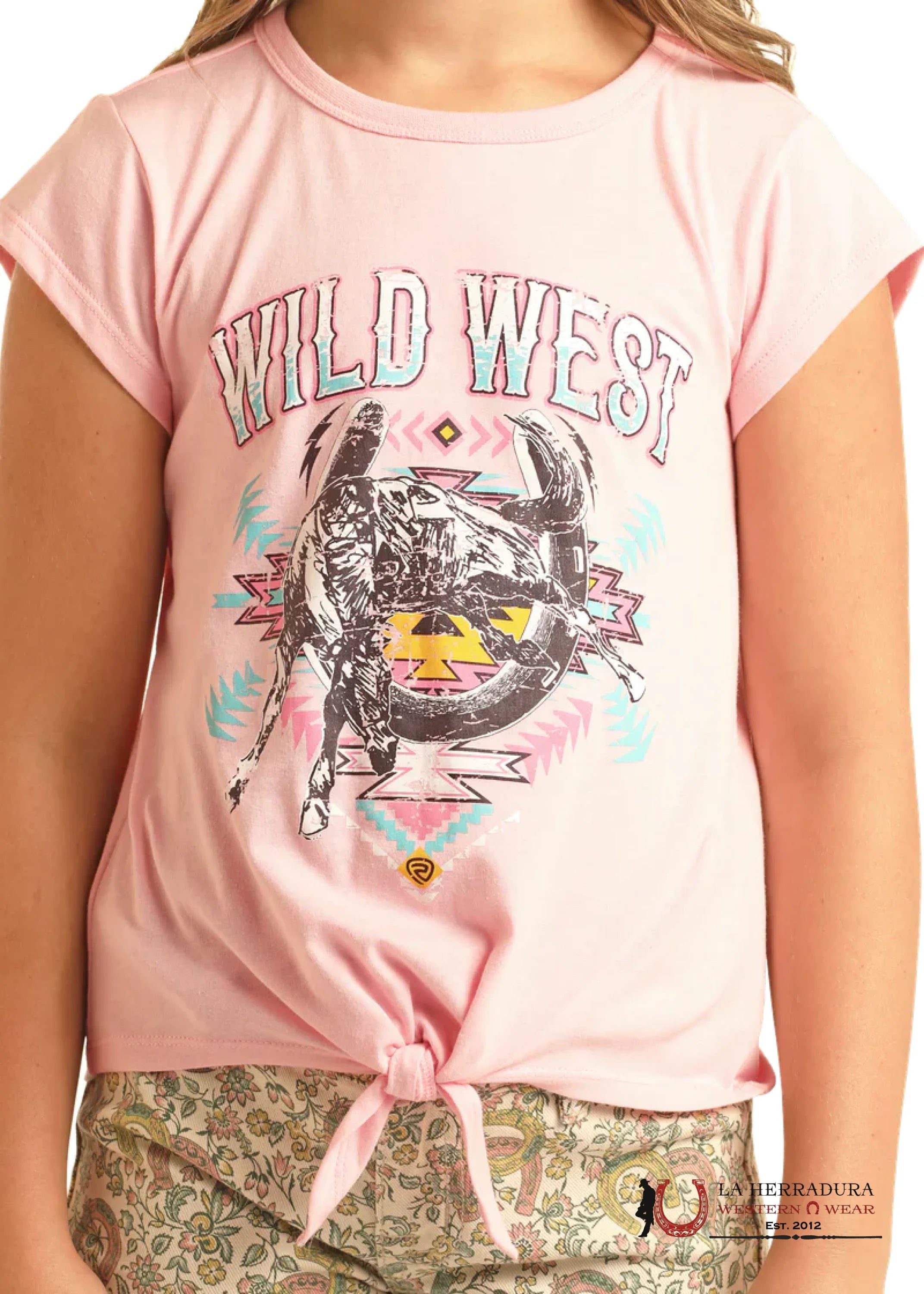 ROCK & ROLL GIRL T-SHIRT BABY PINK GRAPHIC WITH TIE BG21T04362 NIÑAS
