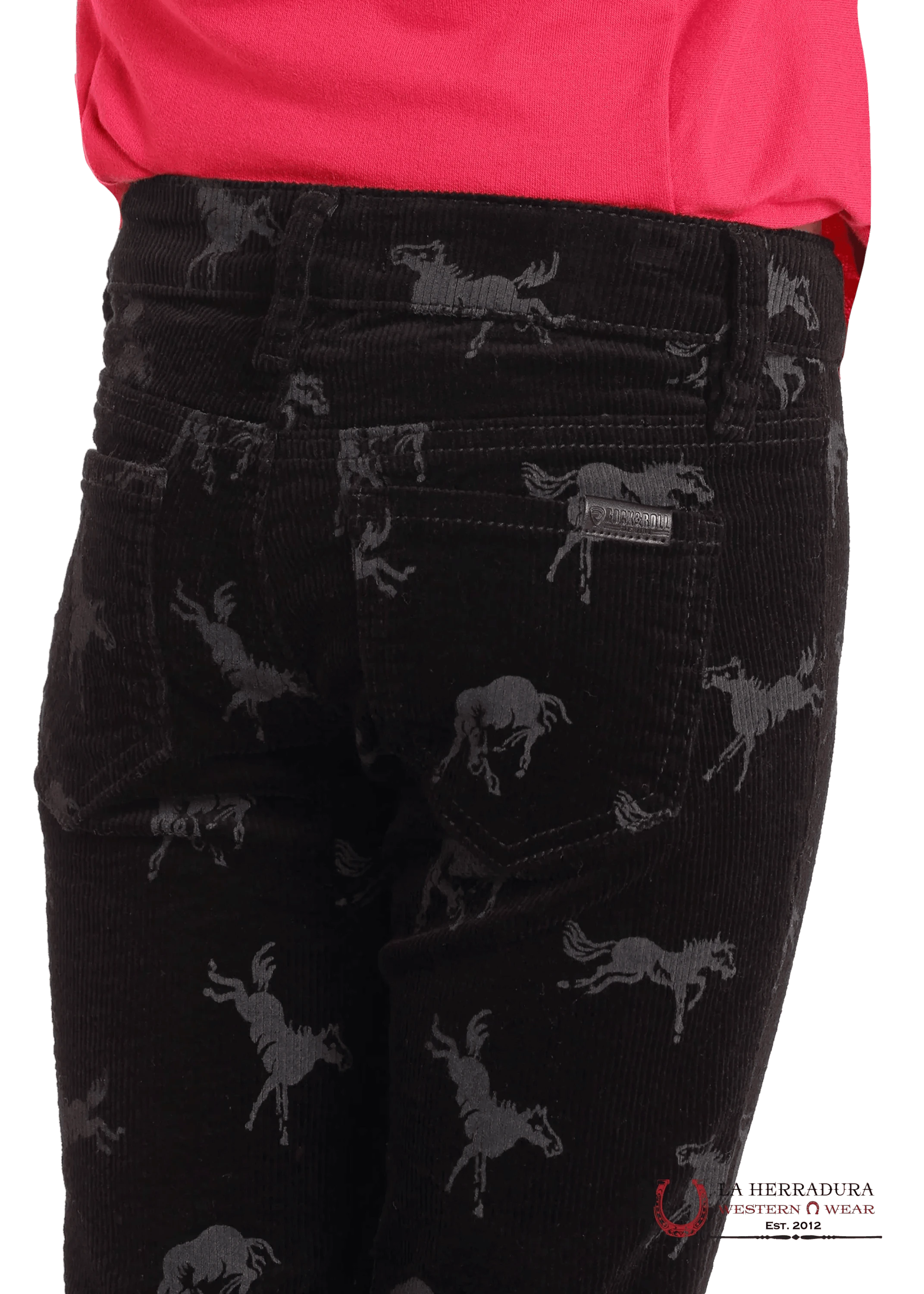 ROCK&ROLL GIRLS BLACK HORSE PRINT CORDUROY FLARE JEANS BG6PD05302 NIÑOS