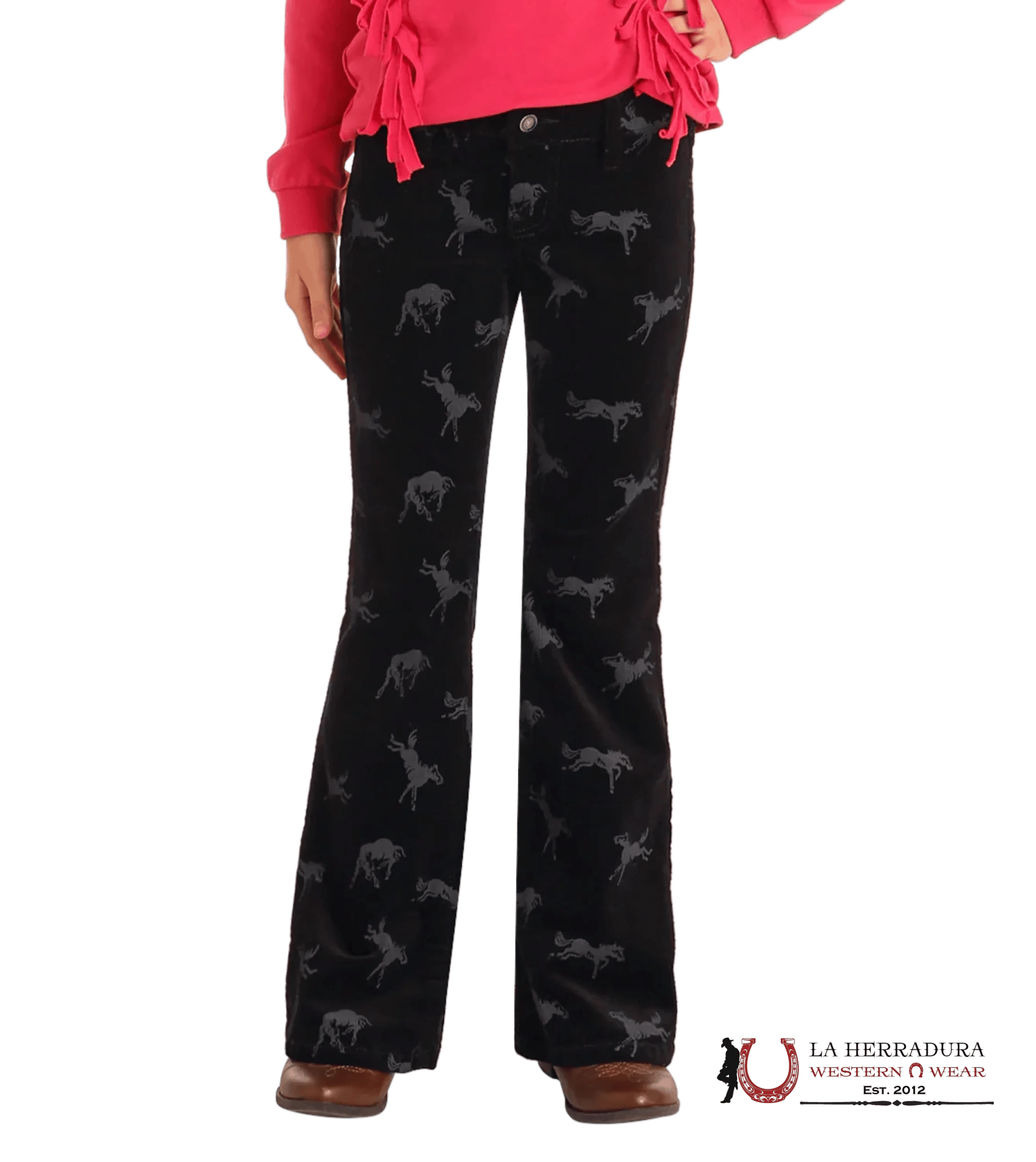 ROCK&ROLL GIRLS BLACK HORSE PRINT CORDUROY FLARE JEANS BG6PD05302 NIÑOS