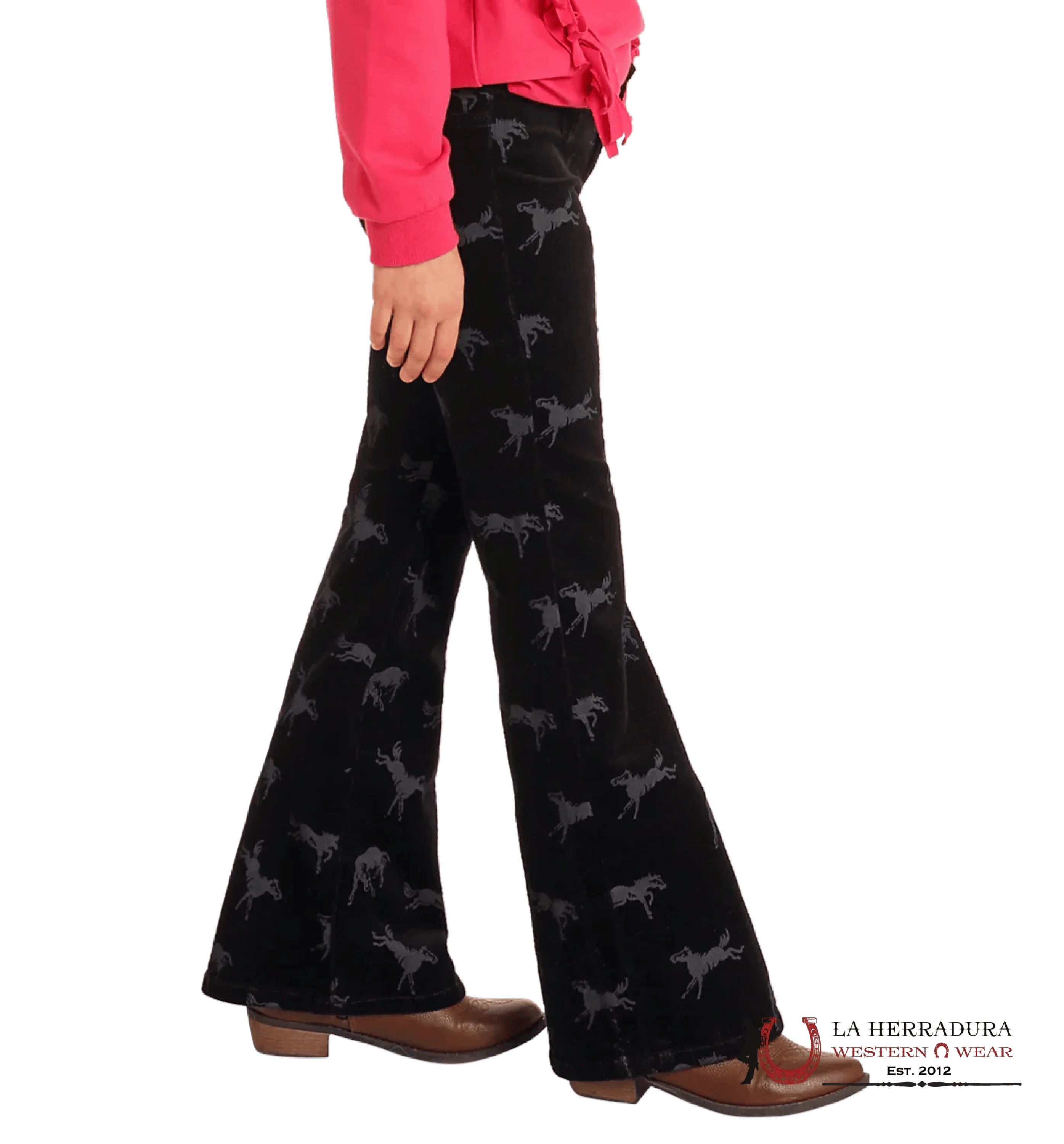 ROCK&ROLL GIRLS BLACK HORSE PRINT CORDUROY FLARE JEANS BG6PD05302 NIÑOS