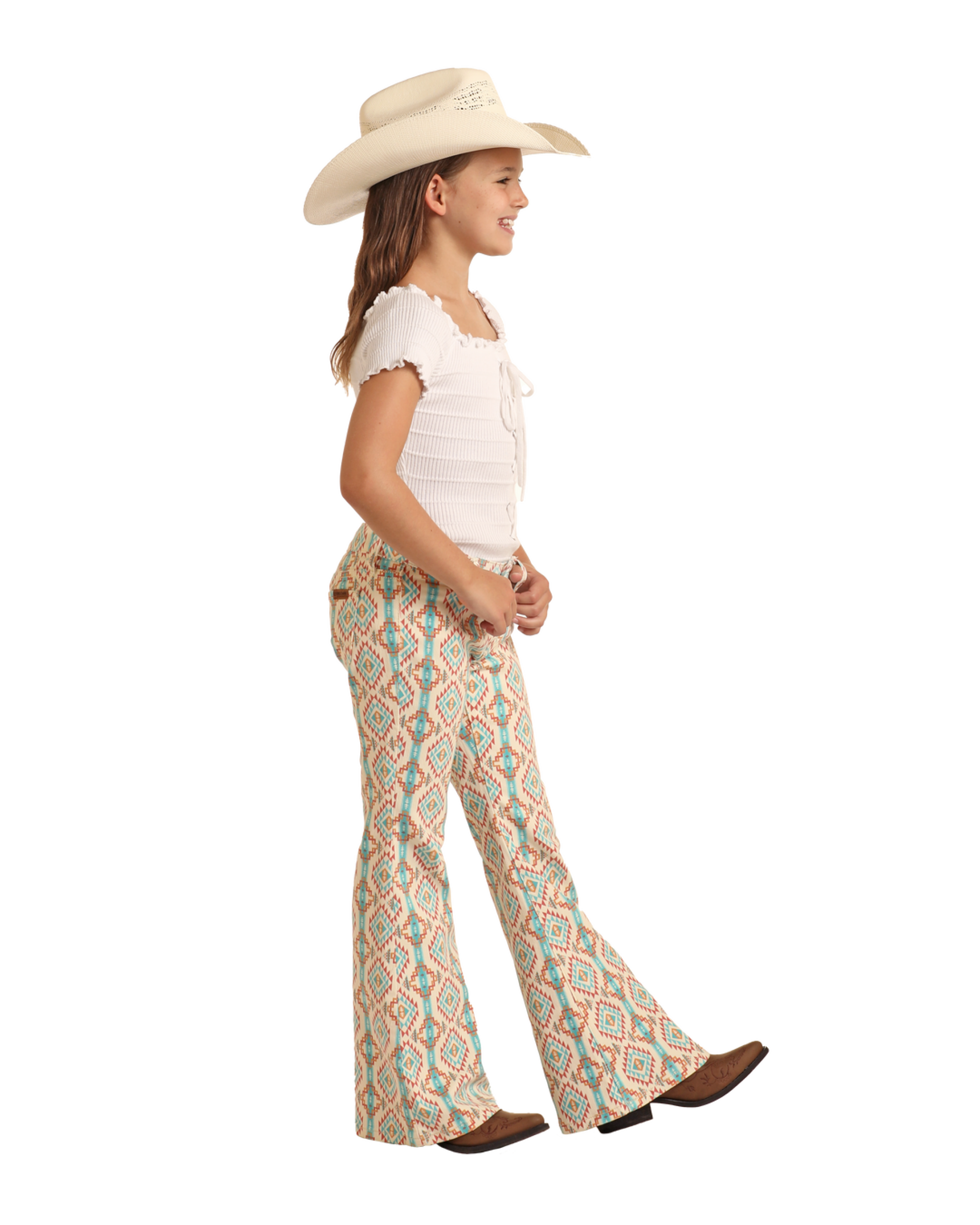 Rock&Roll Girls Denim Natural Aztec Button Flare Niños