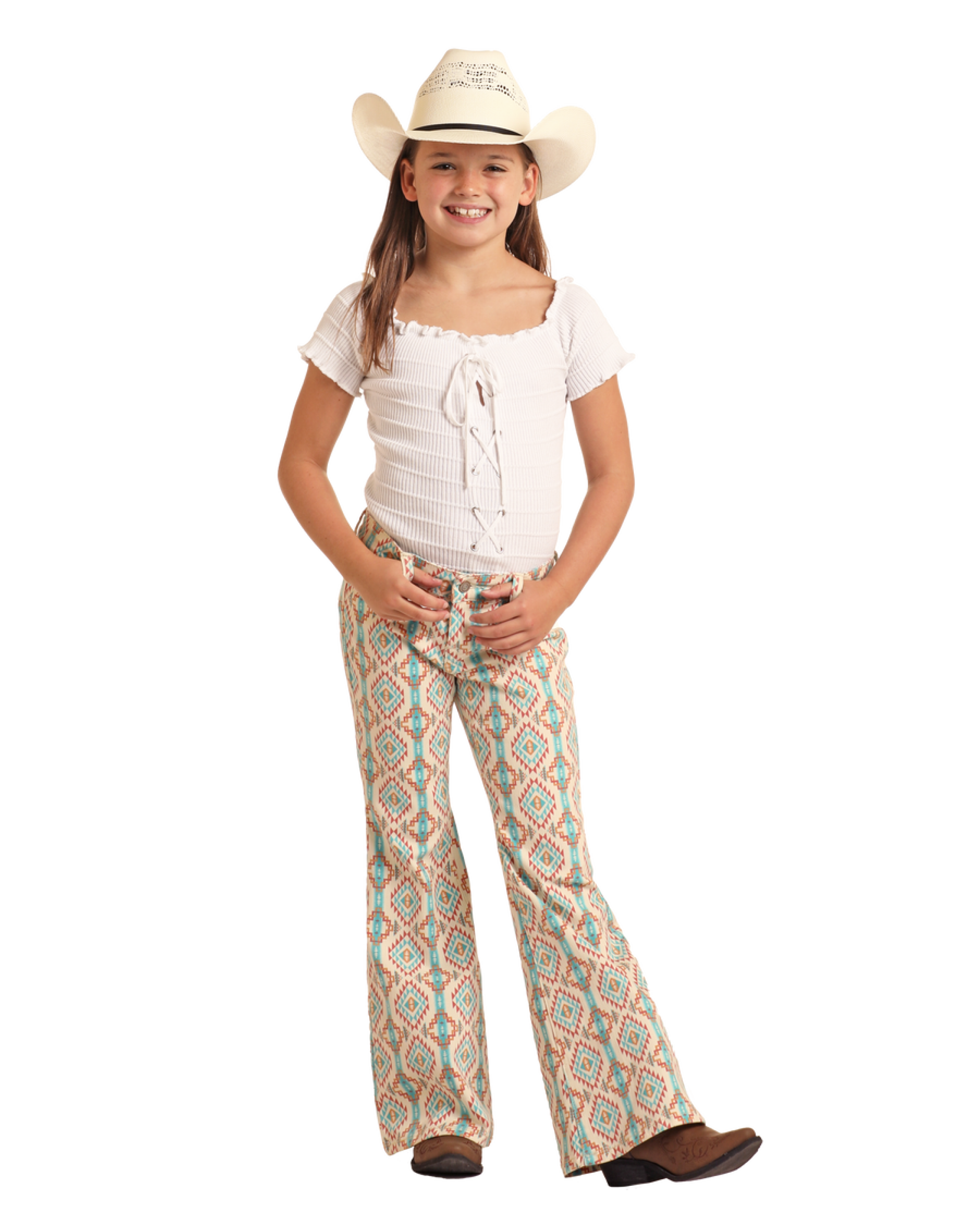 Rock&Roll Girls Denim Natural Aztec Button Flare Niños
