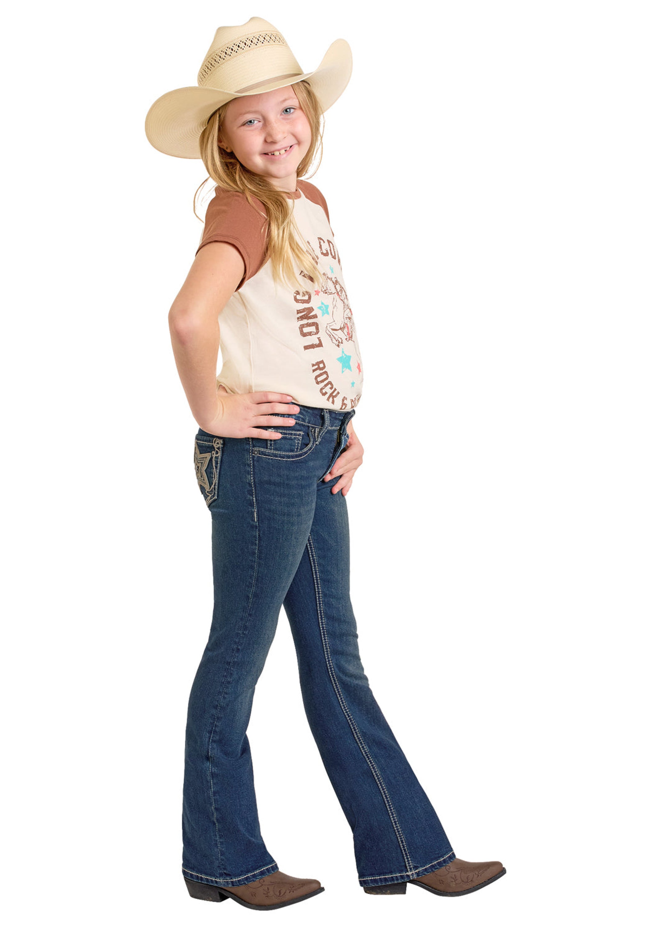 ROCK&ROLL GIRLS JEANS DARK VINTAGE STAR EMB BOOTCUT BG4MD06417 NIÑOS