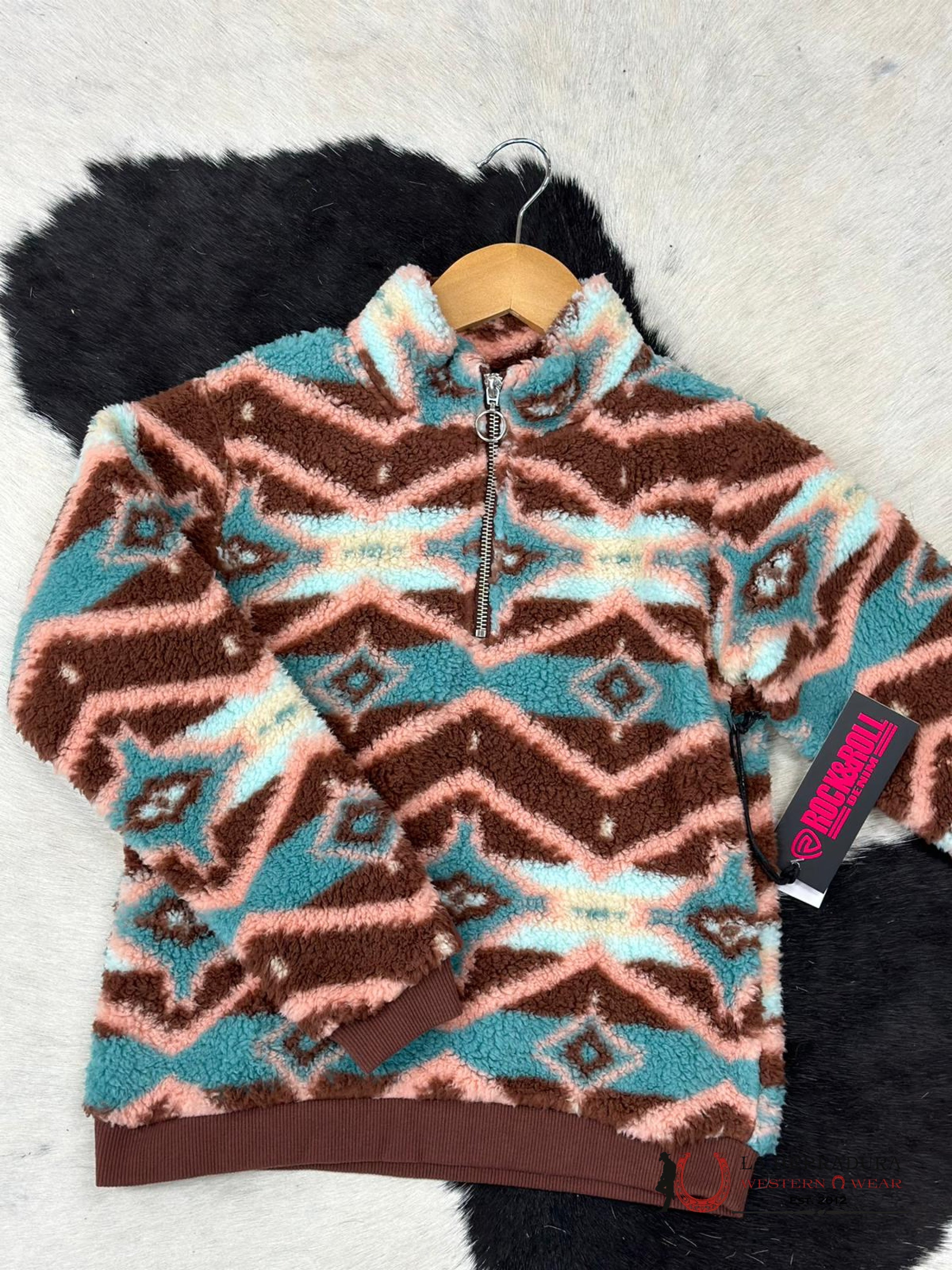 Rock & Roll Girls Pink/Brown Aztec Print Pullover Niños