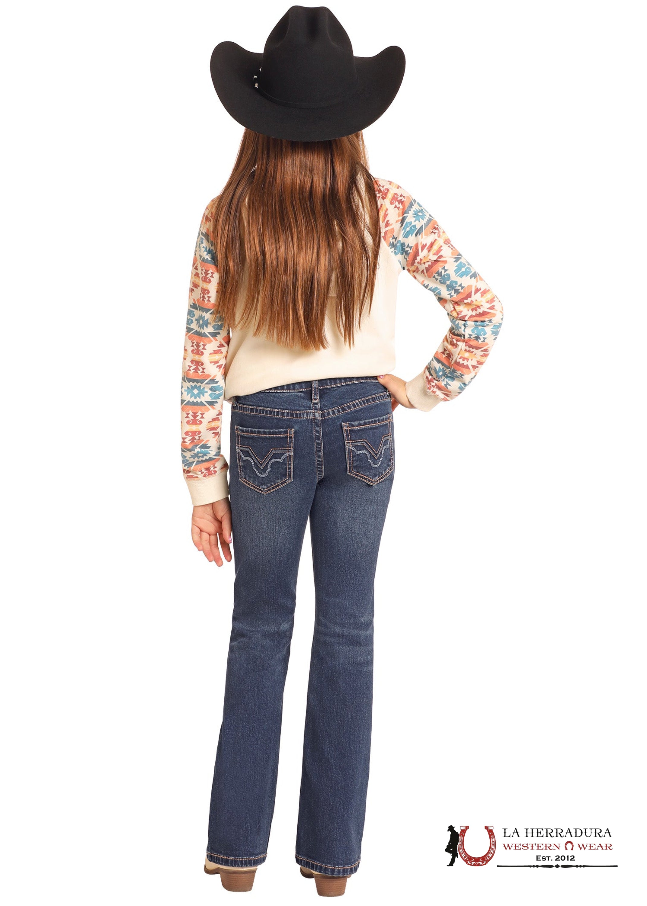 ROCK&ROLL GIRLS RAISED DENIM EMB MID RISE BOOTCUT JEANS DARK WASH BG4MD04917 NIÑOS