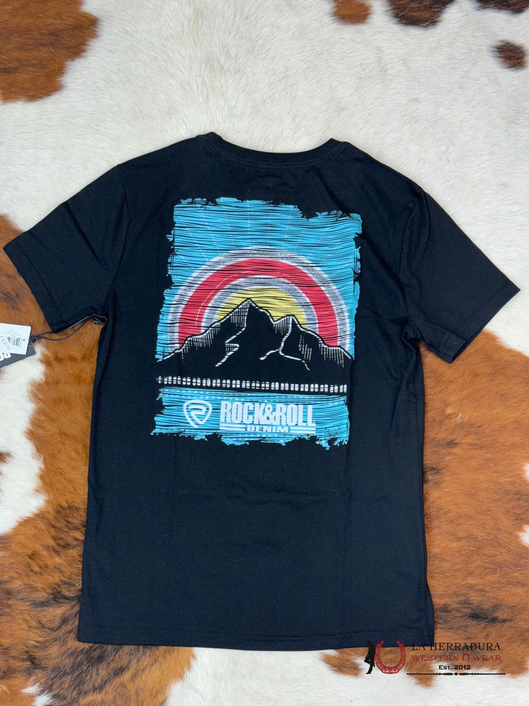 Rock&Roll Graphic Tee Multicolor Mountain Black Short Sleeve T-Shirt Ropa Hombres