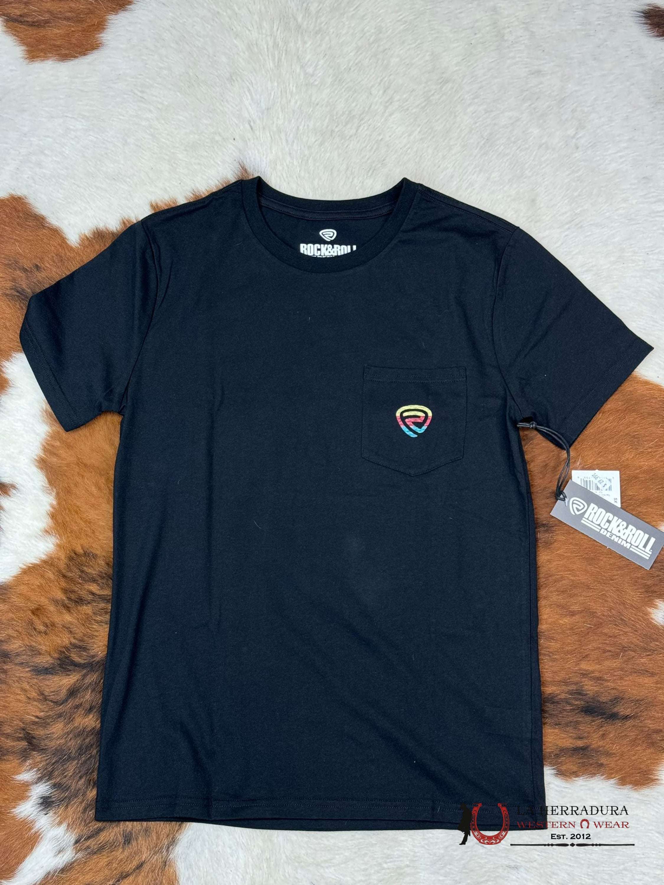 Rock&Roll Graphic Tee Multicolor Mountain Black Short Sleeve T-Shirt Ropa Hombres