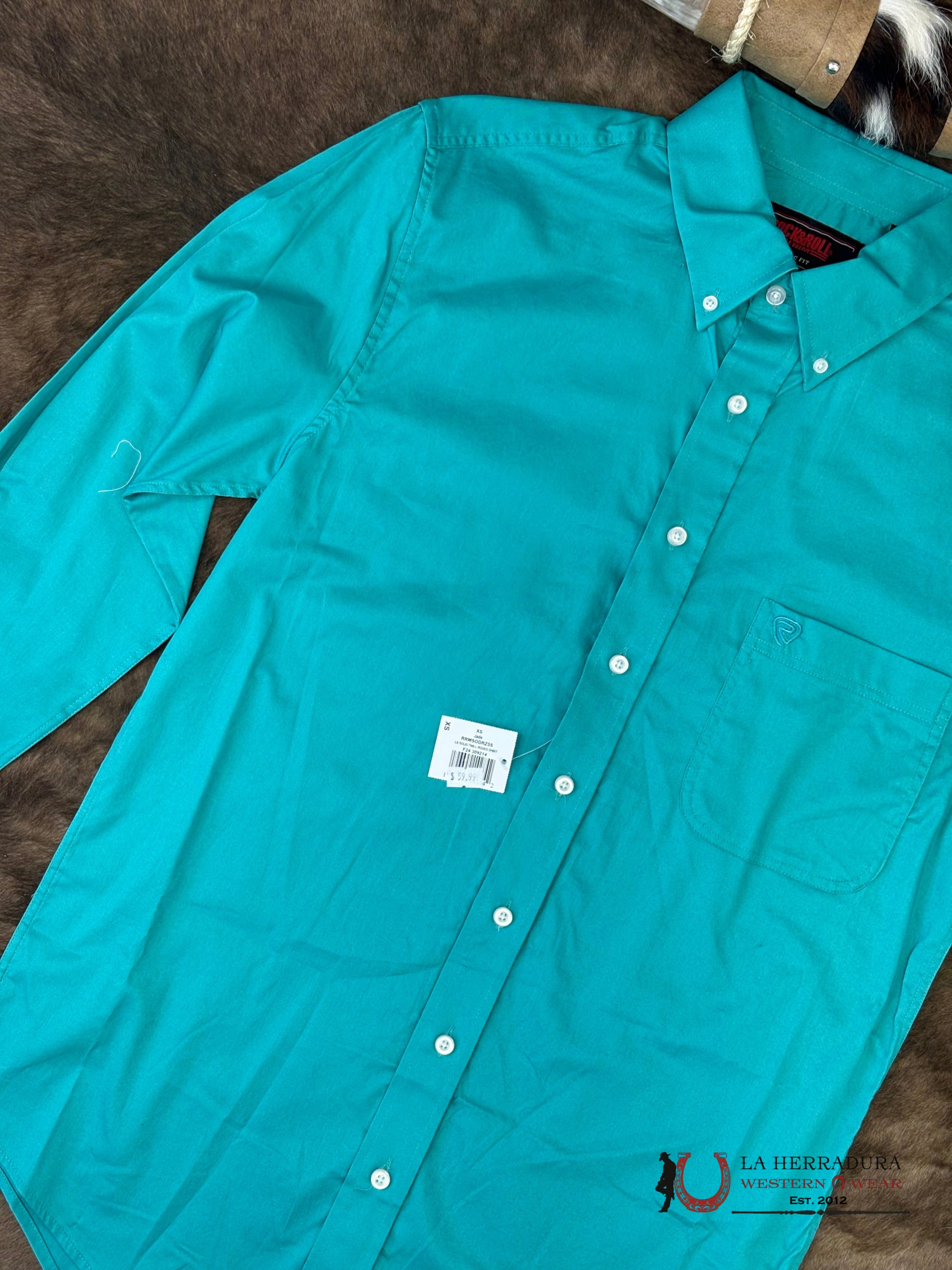 Rock&Roll Jade Teal Solid Long Sleeve Shirt - 9214 ROPA HOMBRES