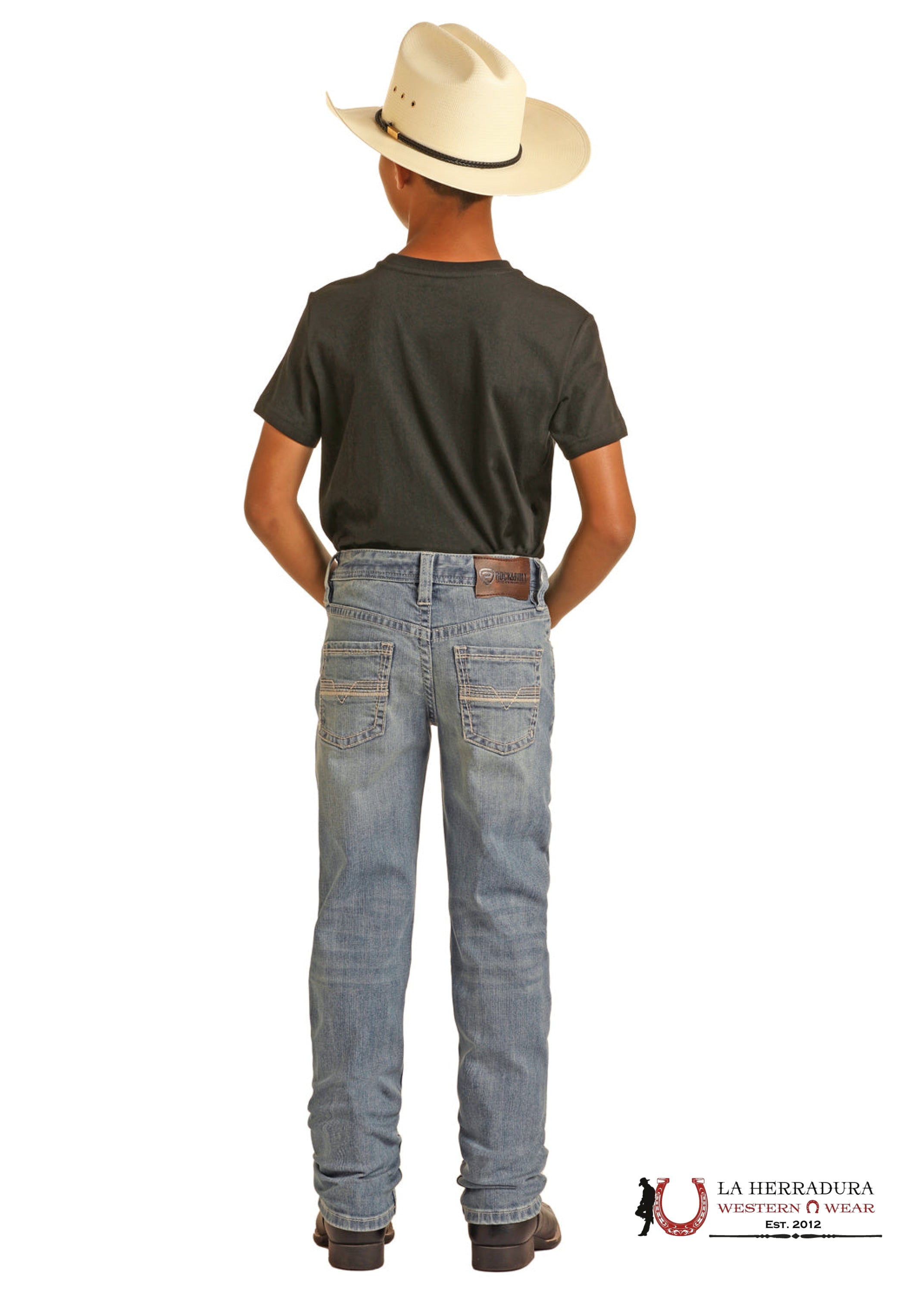 ROCK&ROLL JEANS BOYS SLIM FIT LIGHT WASH ROPE STITCH EMB REVOLVER BB1RD04372 NIÑOS