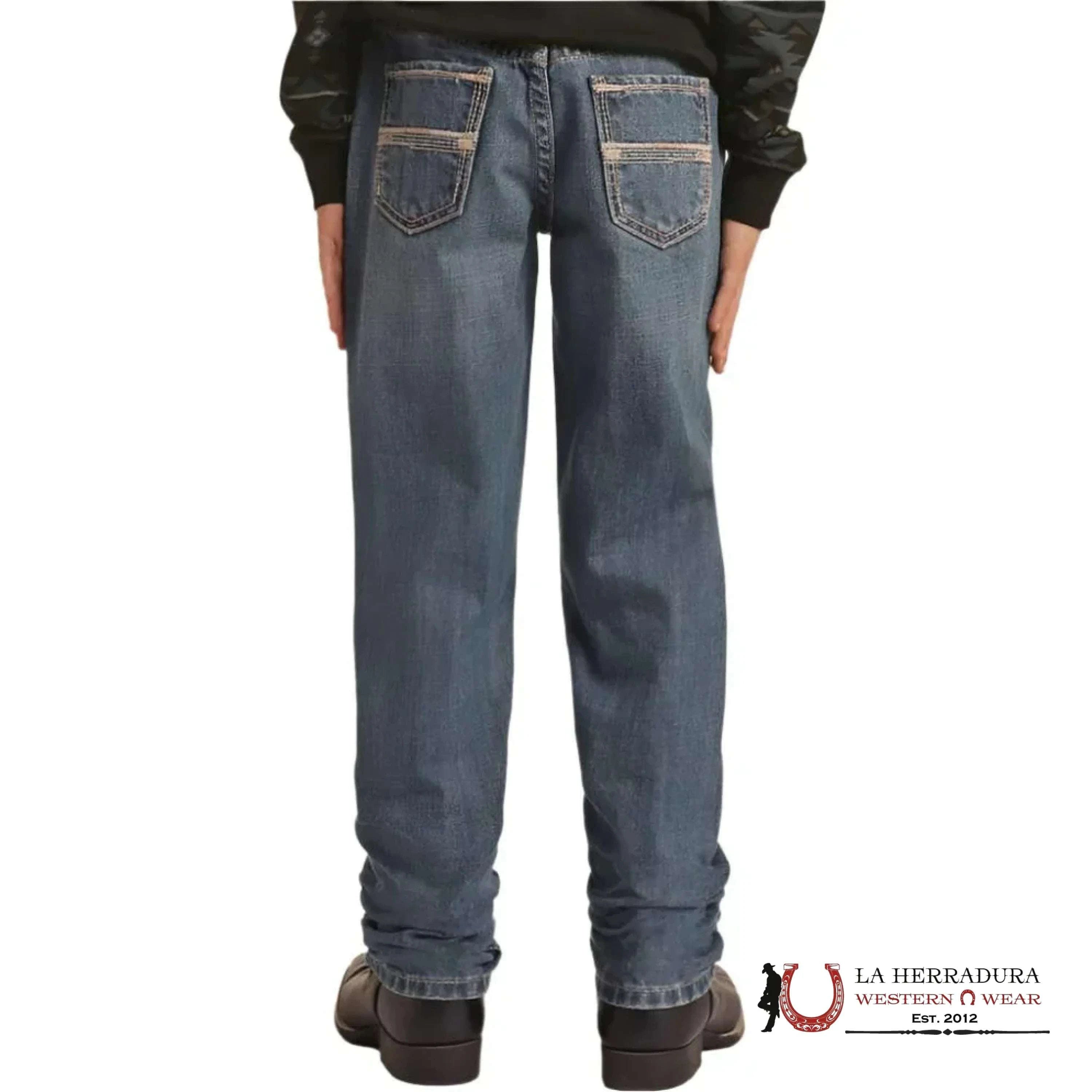 ROCK&ROLL JEANS BOYS SLIM FIT MEDIUM WASH STRAIGHT EMB REVOLVER BB1RD03124 NIÑOS