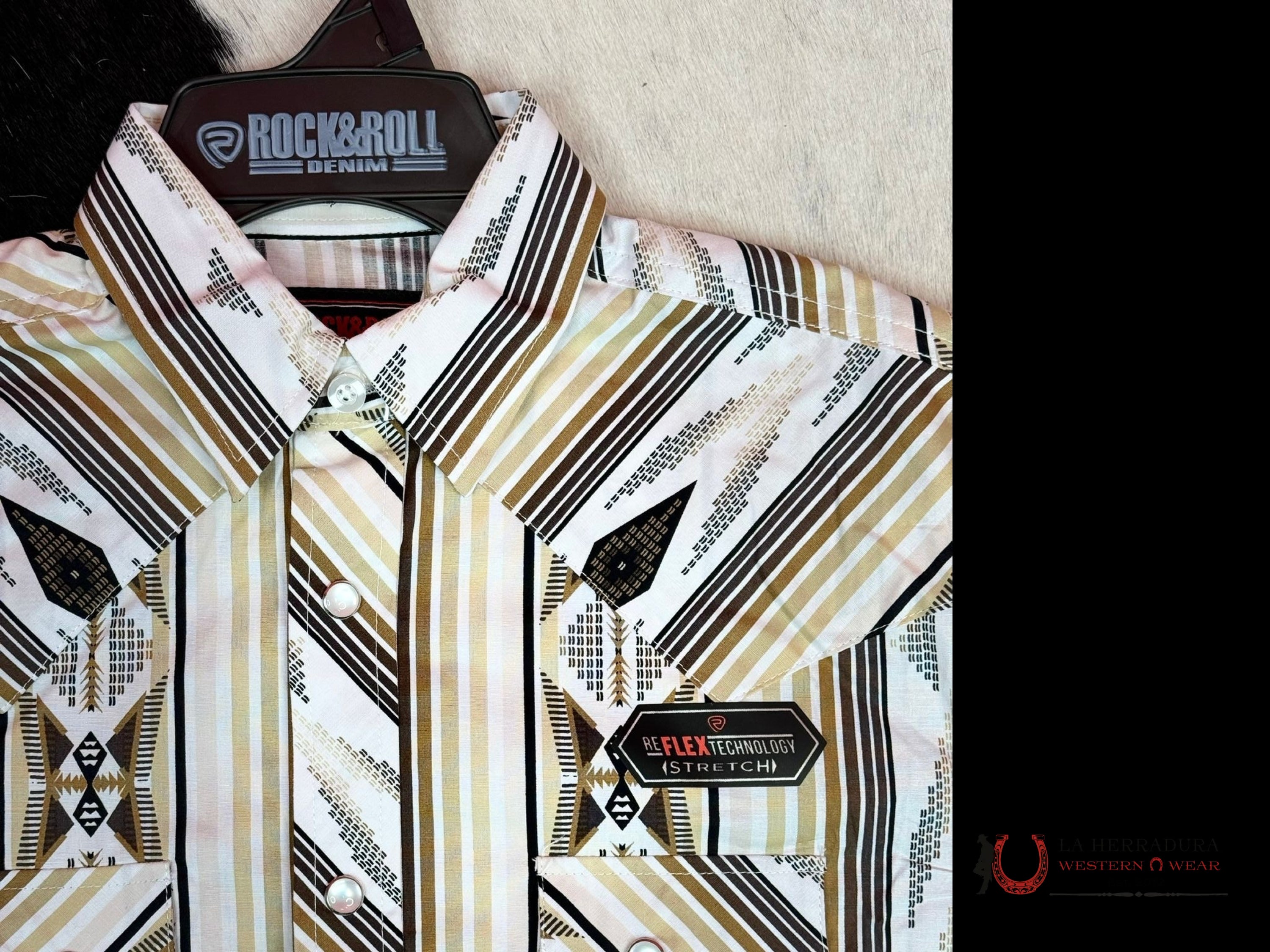 Rock&Roll Kids Aztec Tan Stripe Snap Niños