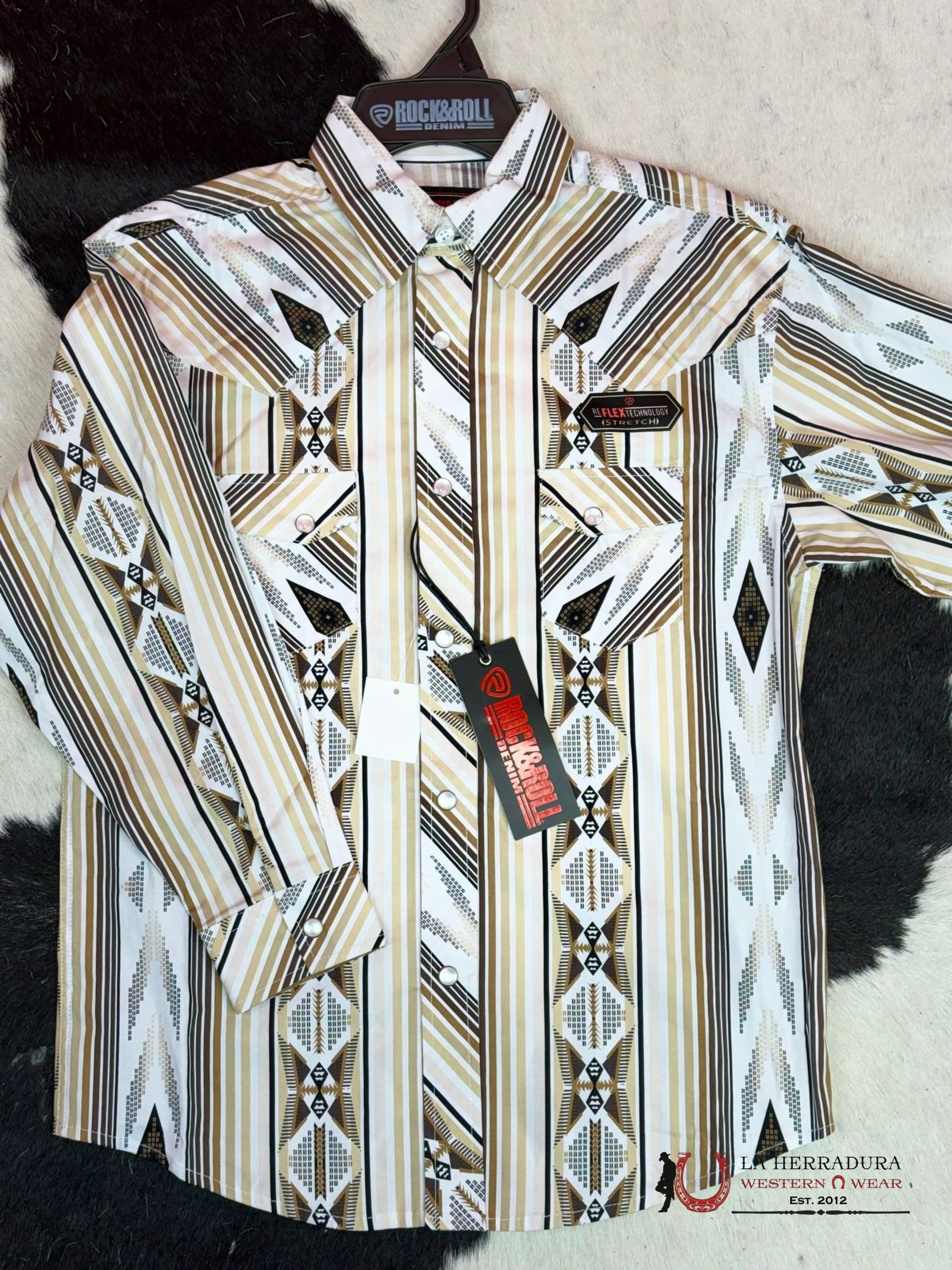 Rock&Roll Kids Aztec Tan Stripe Snap Niños