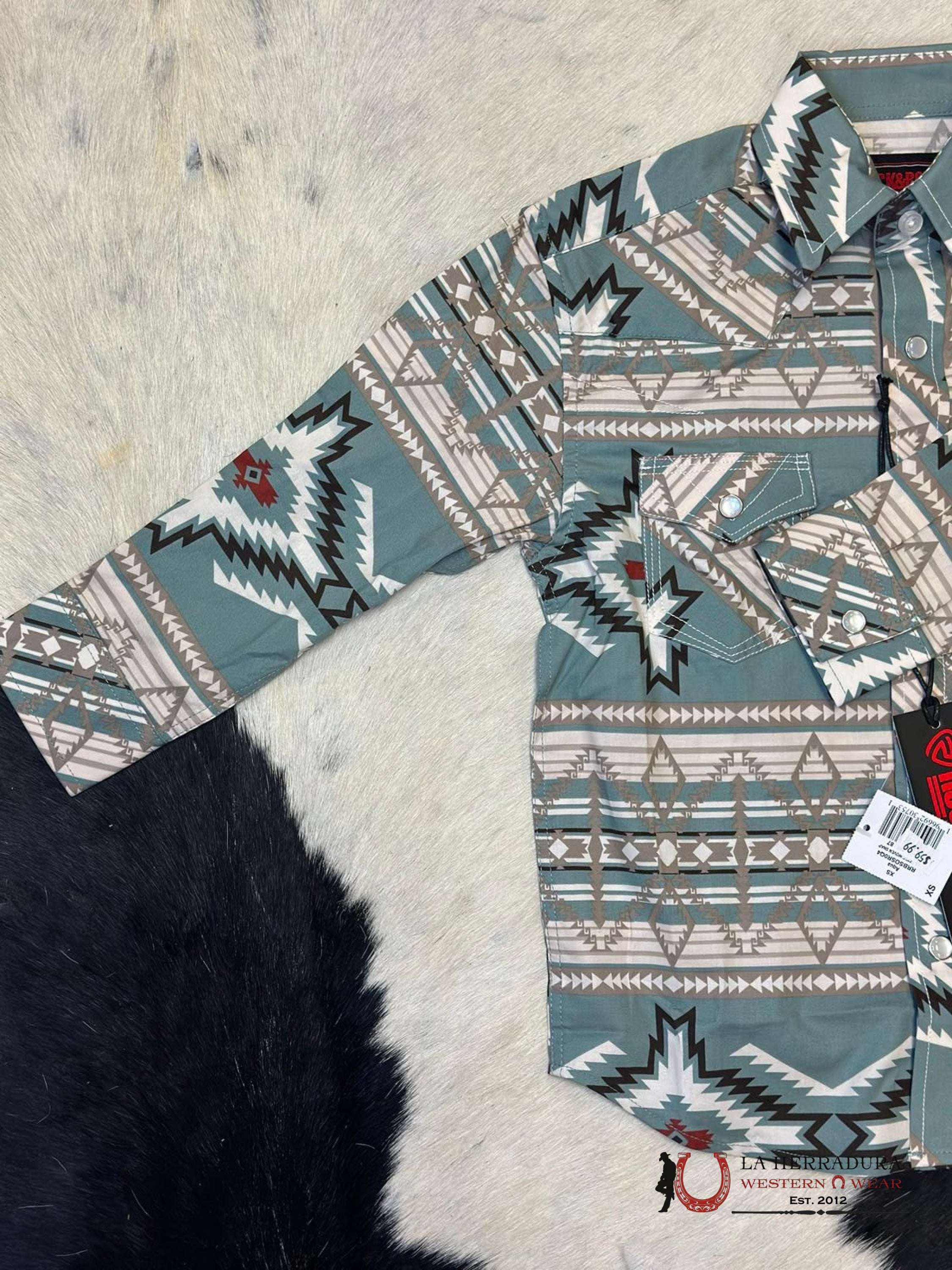 Rock & Roll Aztec Shirt Teal/Beige/Red Niños
