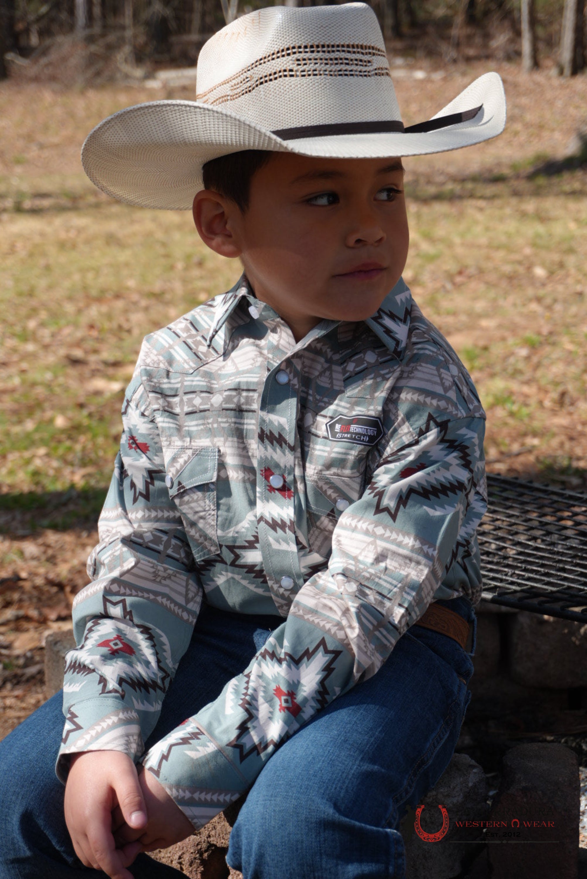 ROCK & ROLL AZTEC SHIRT TEAL/BEIGE/RED NIÑOS