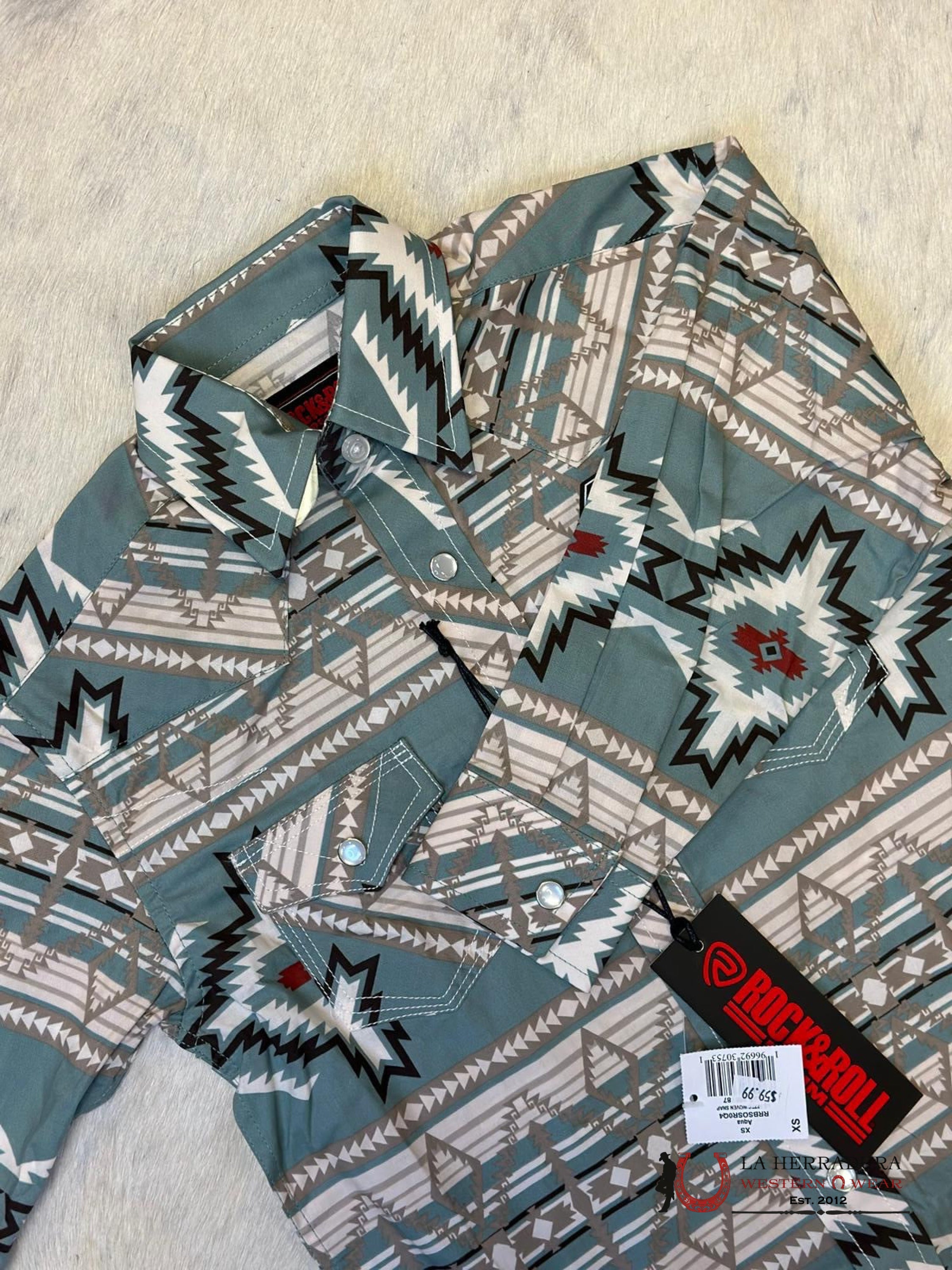 Rock & Roll Aztec Shirt Teal/Beige/Red Niños
