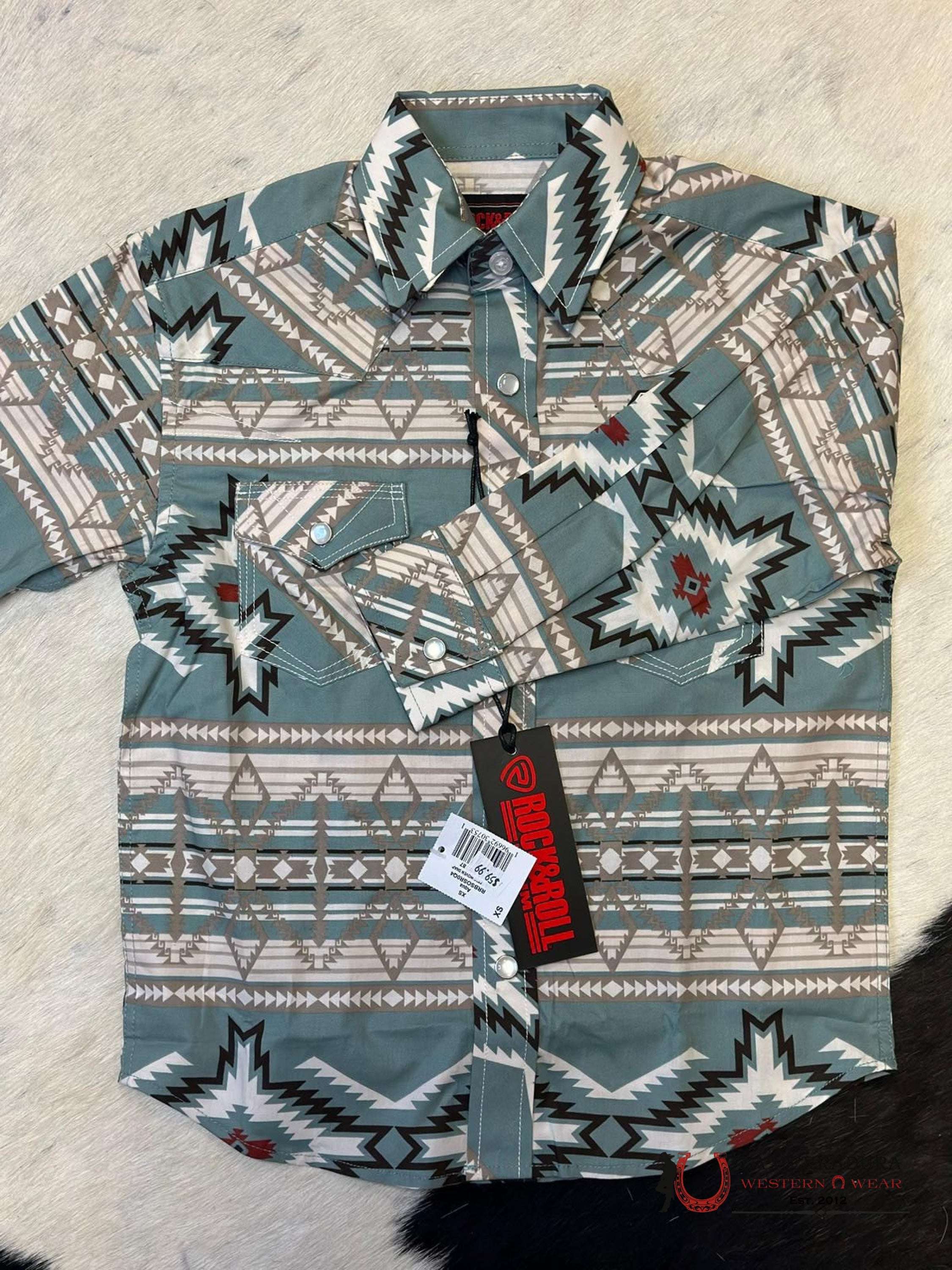 Rock & Roll Aztec Shirt Teal/Beige/Red Niños