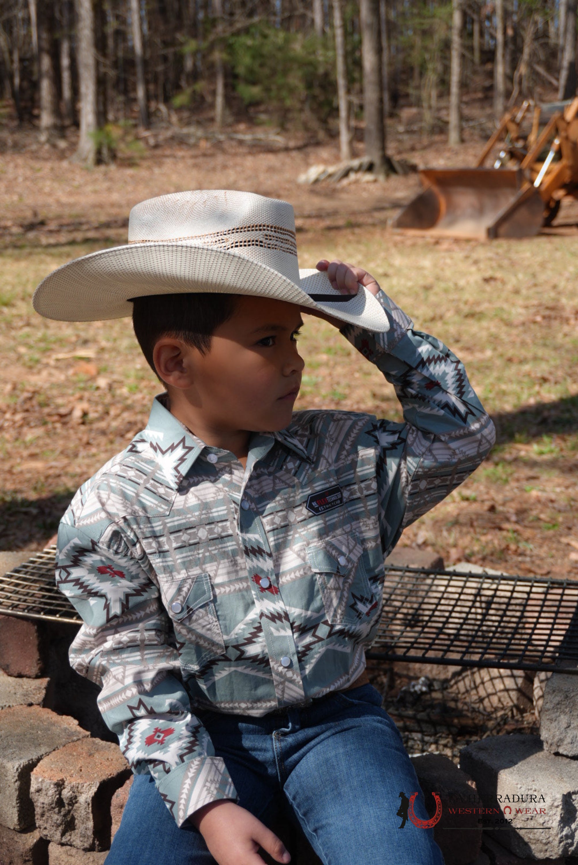 ROCK & ROLL AZTEC SHIRT TEAL/BEIGE/RED NIÑOS