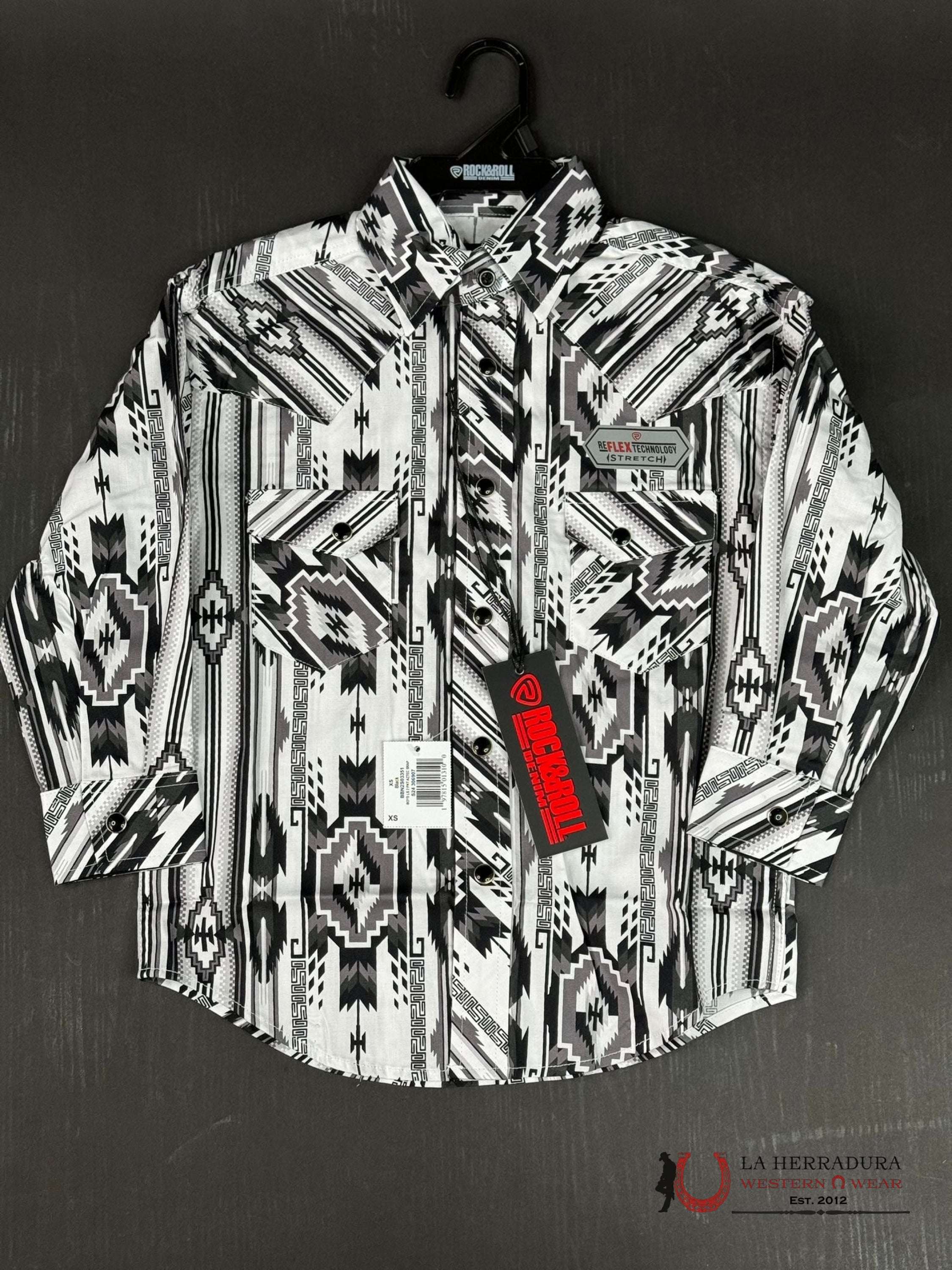 Rock & Roll Boys Aztec Black Long Sleeve Snap Niños