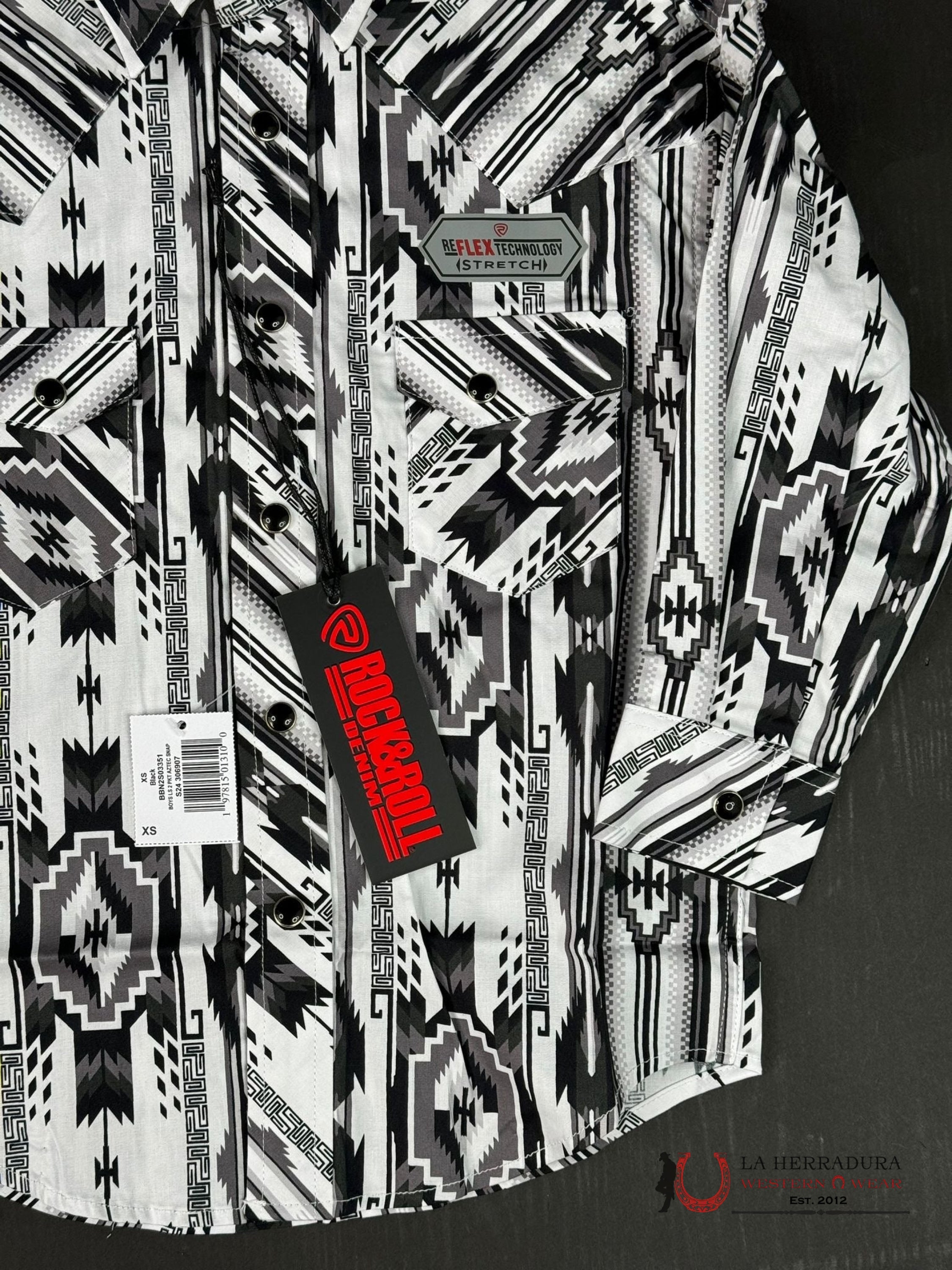 Rock & Roll Boys Aztec Black Long Sleeve Snap Niños