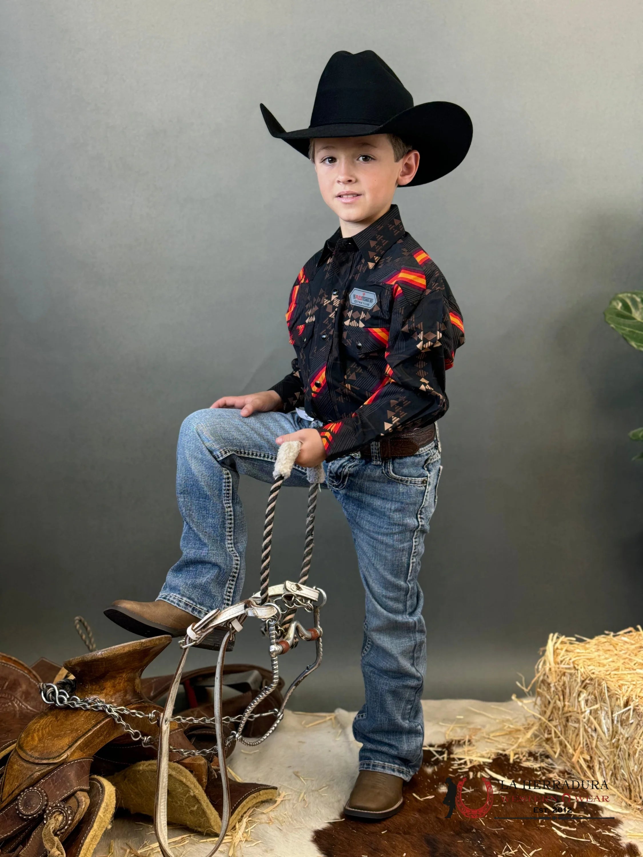 Rock&Roll Aztec Shirt Black/Red Niños