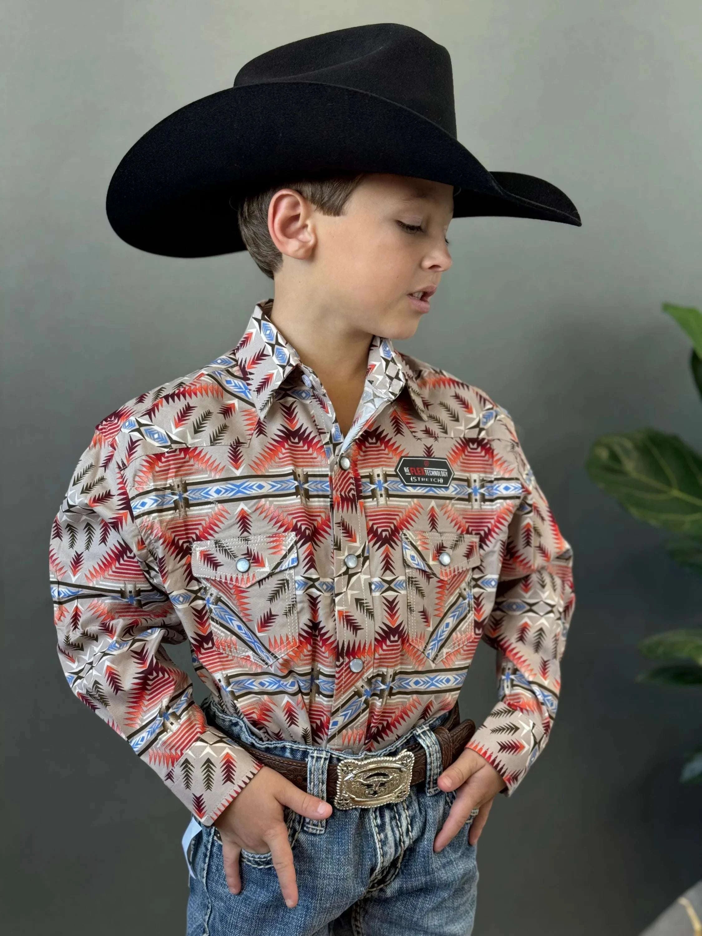Rock&Roll Aztec Shirt Pink/Beige Niños