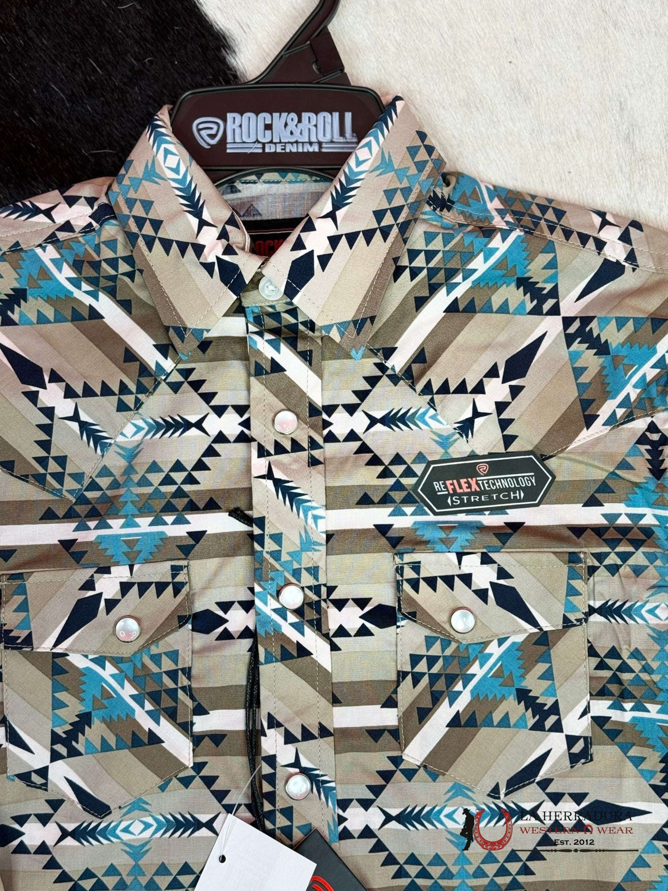 Rock&Roll Aztec Turquoise Stripe Snap Niños