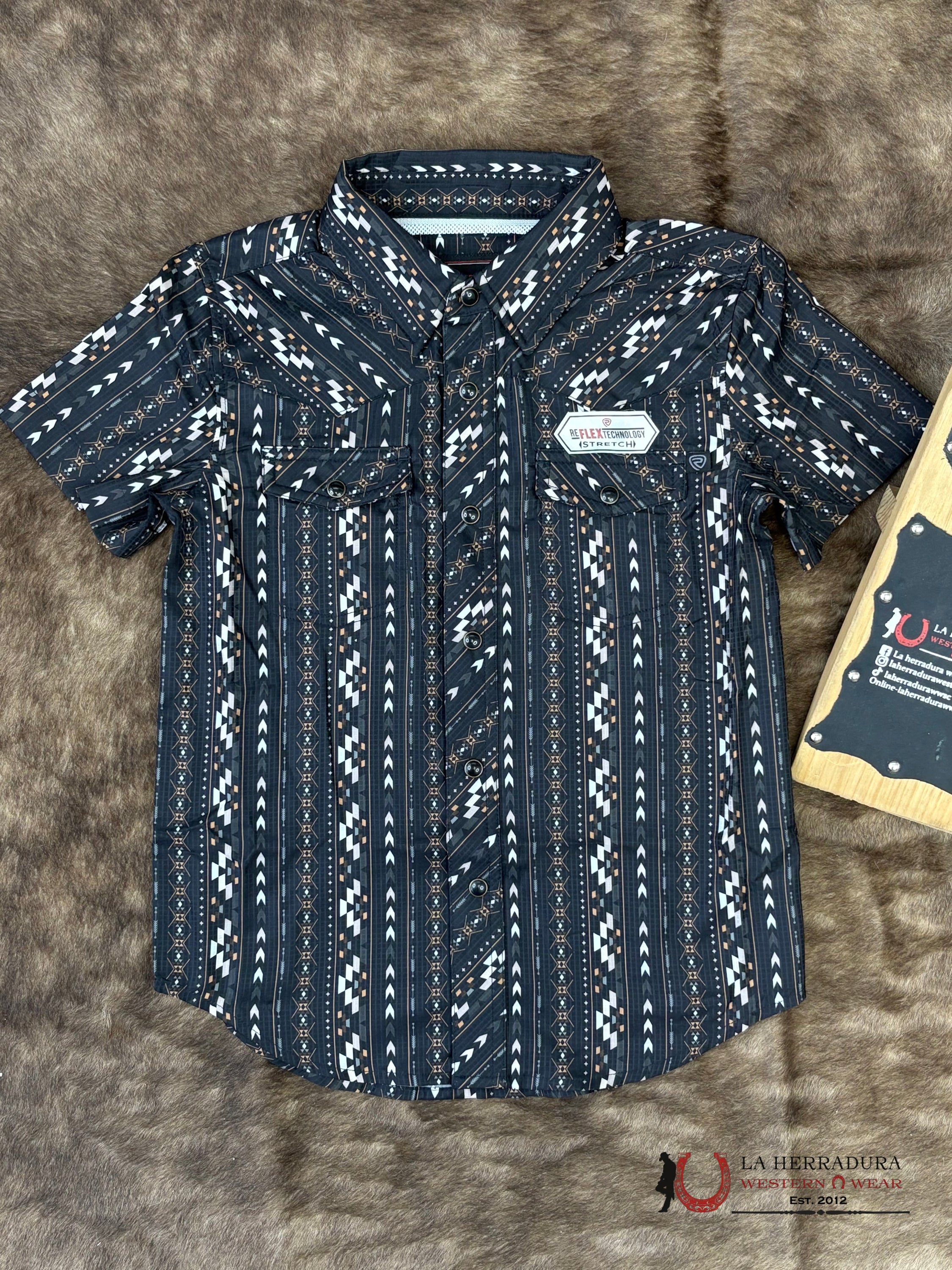 Rock&Roll Black With Multi Color Aztec Print Short Sleeve Short Boys - 5956 NIÑOS