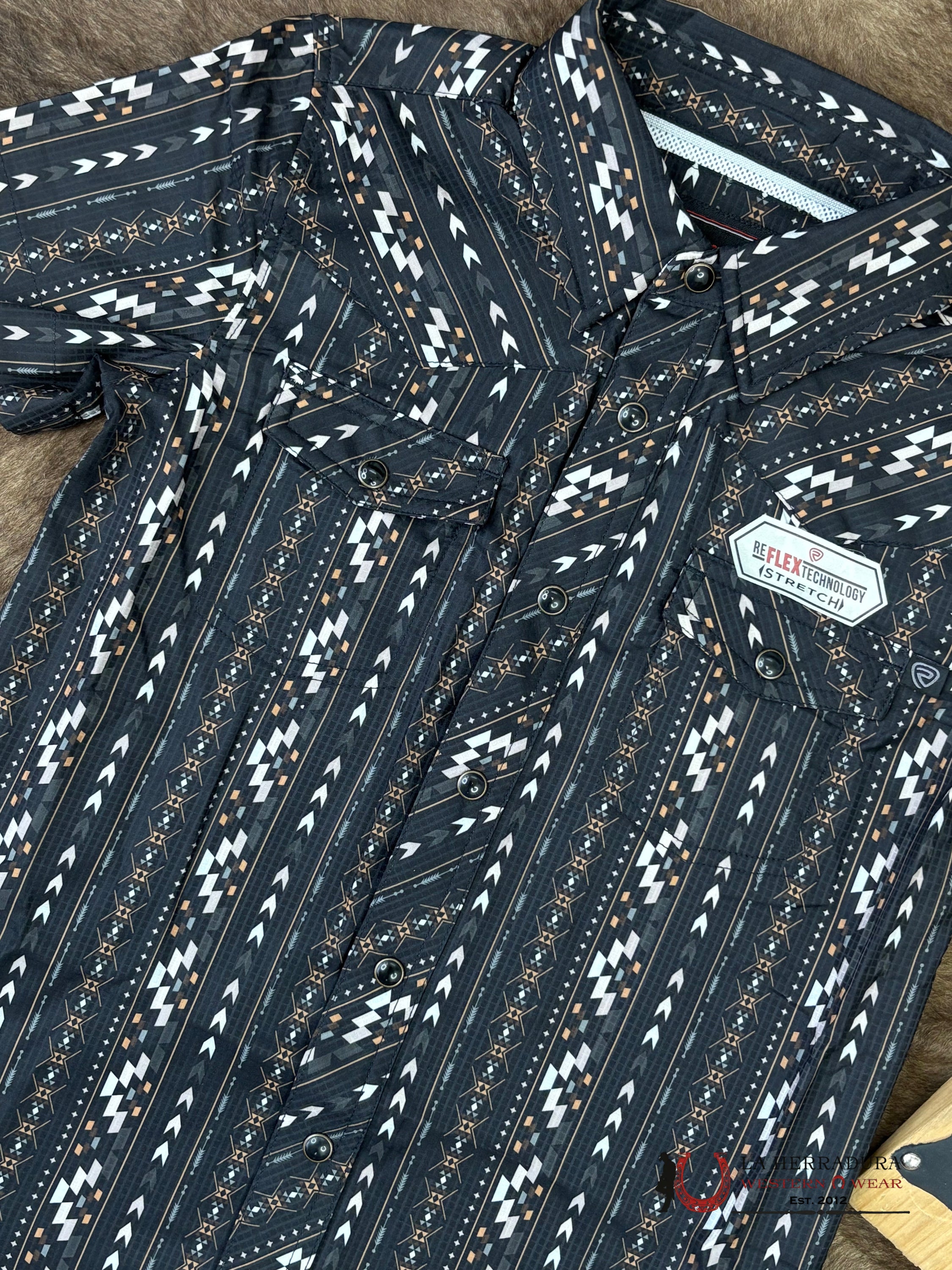 Rock&Roll Black With Multi Color Aztec Print Short Sleeve Short Boys - 5956 NIÑOS