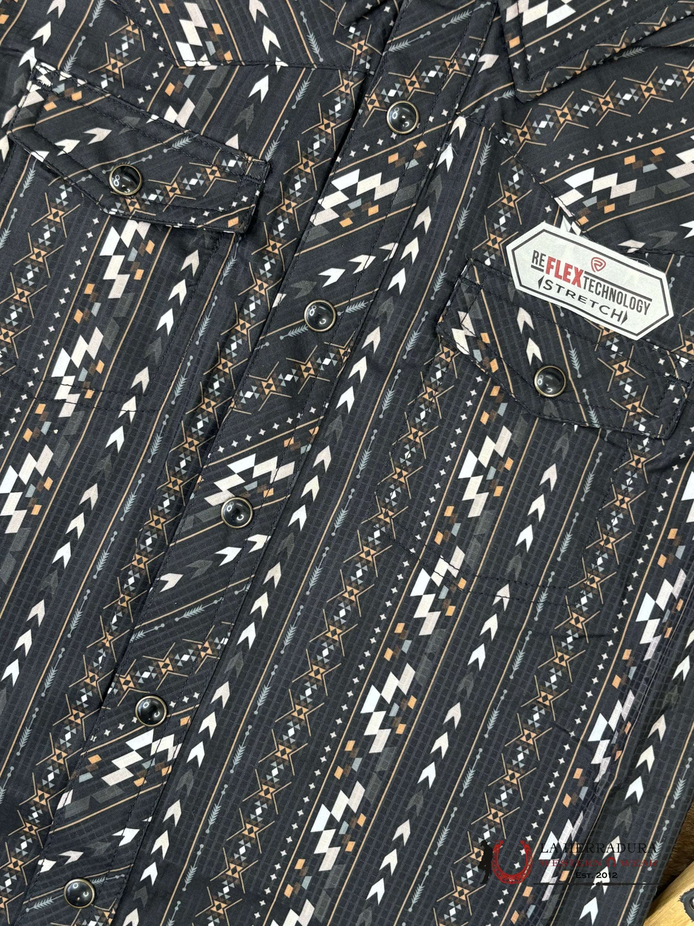 Rock&Roll Black With Multi Color Aztec Print Short Sleeve Short Boys - 5956 NIÑOS